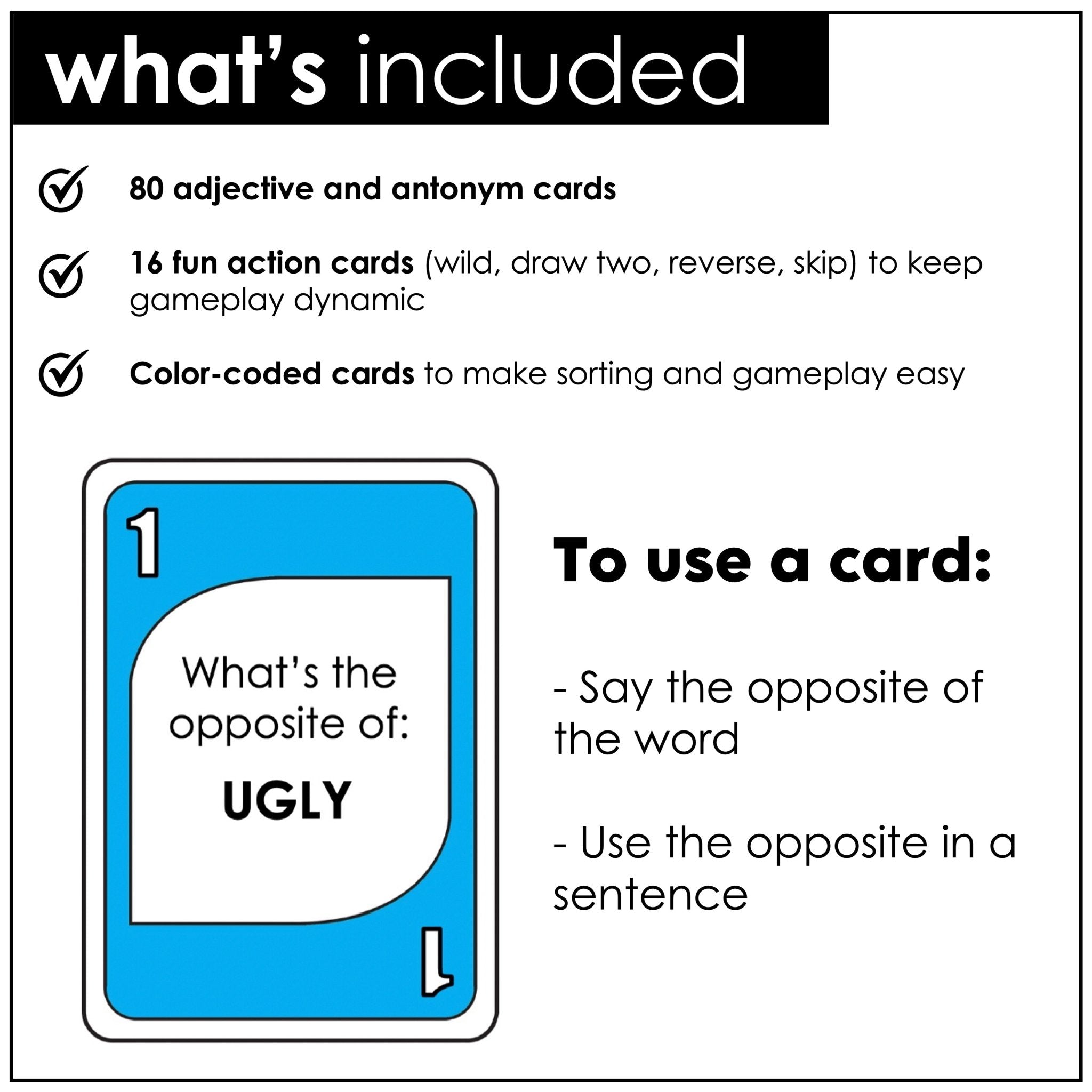 Opposites: Vocabulary UNO Inspired Card Game - Antonyms - Hot Chocolate Teachables