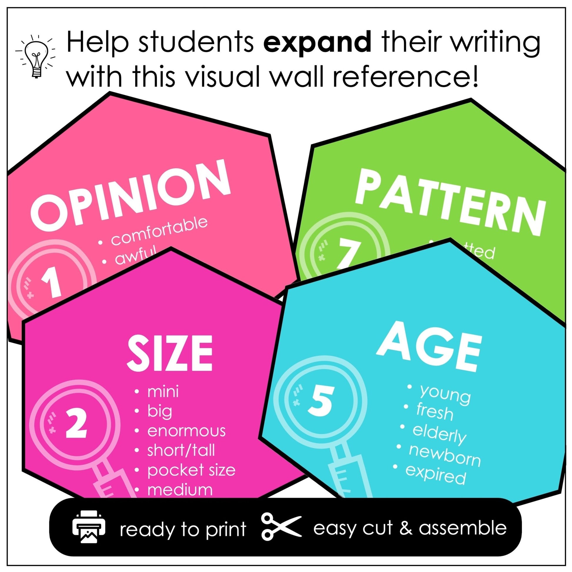 Order of Adjectives Posters – Printable ESL Bulletin Board for Classroom Display - Hot Chocolate Teachables
