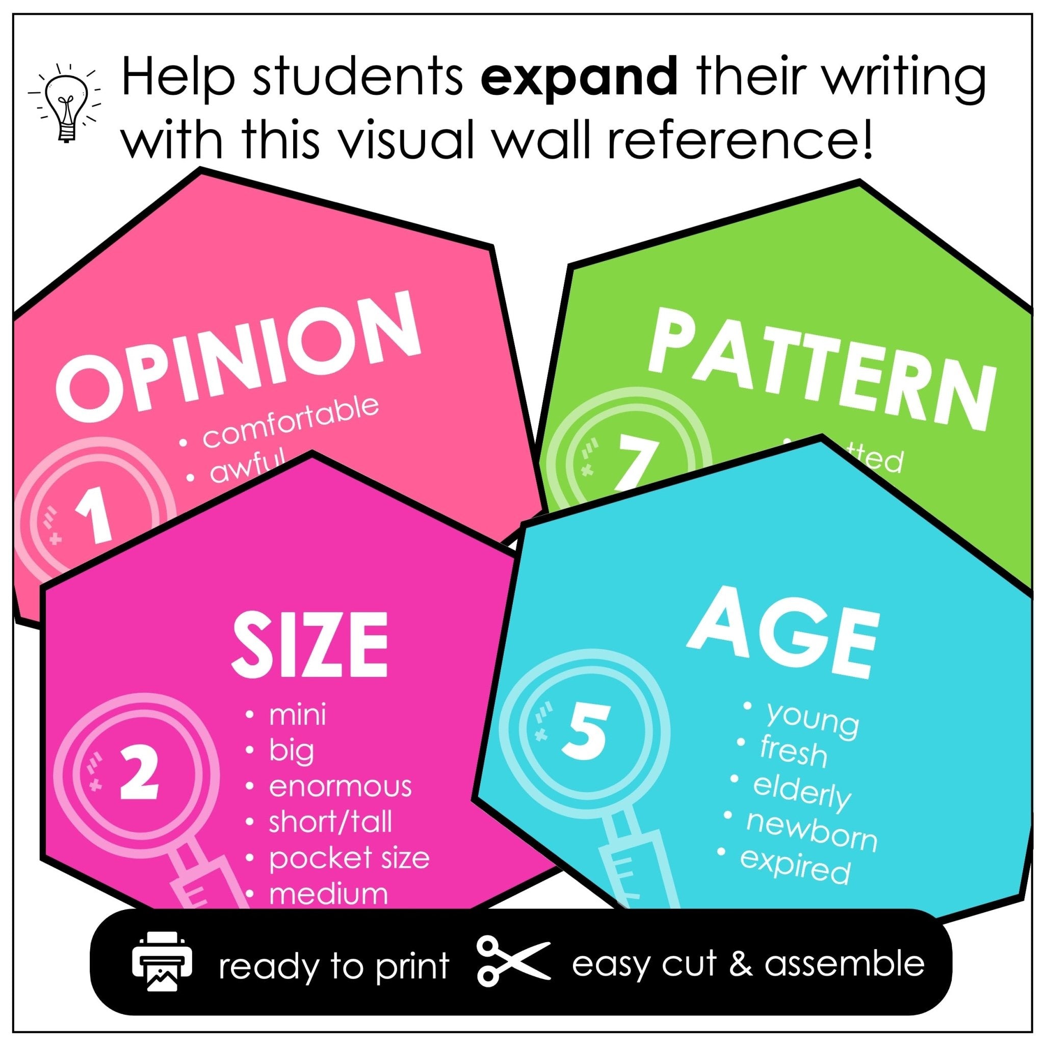 Order of Adjectives Posters – Printable ESL Bulletin Board for Classroom Display - Hot Chocolate Teachables