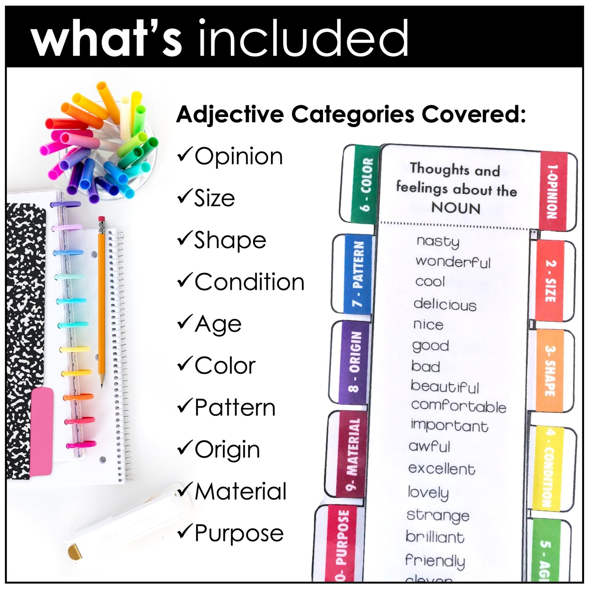 Order of Adjectives | Printable Classroom Reference Guide - Hot Chocolate Teachables