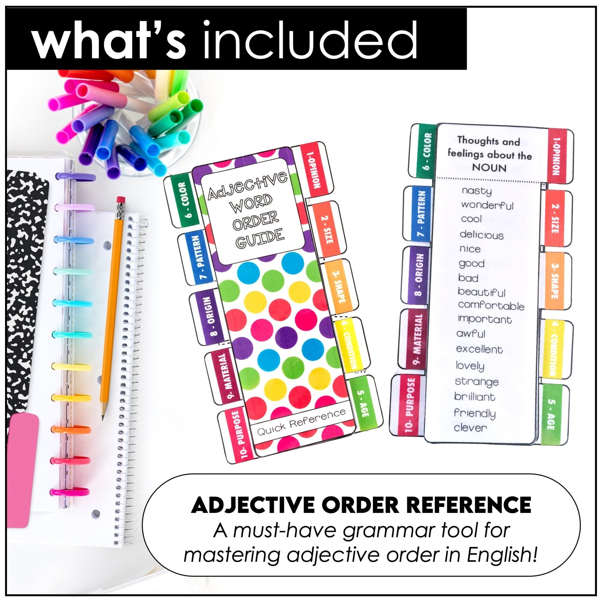 Order of Adjectives | Printable Classroom Reference Guide - Hot Chocolate Teachables