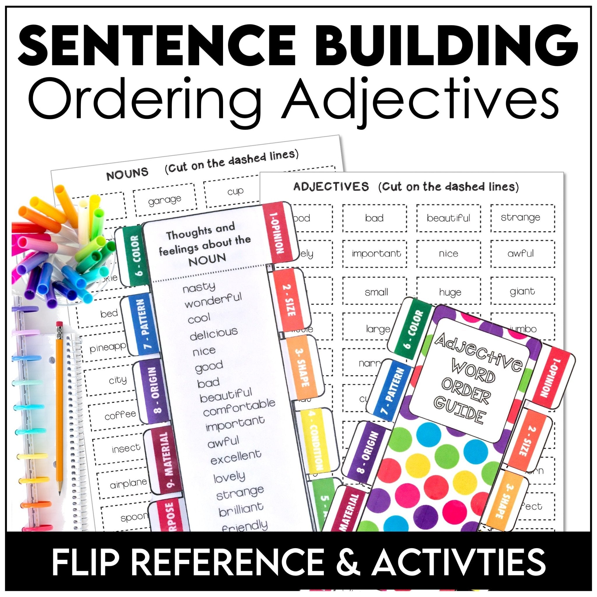 Ordering Adjectives Sentence Building Activity and Grammar Reference - Hot Chocolate Teachables