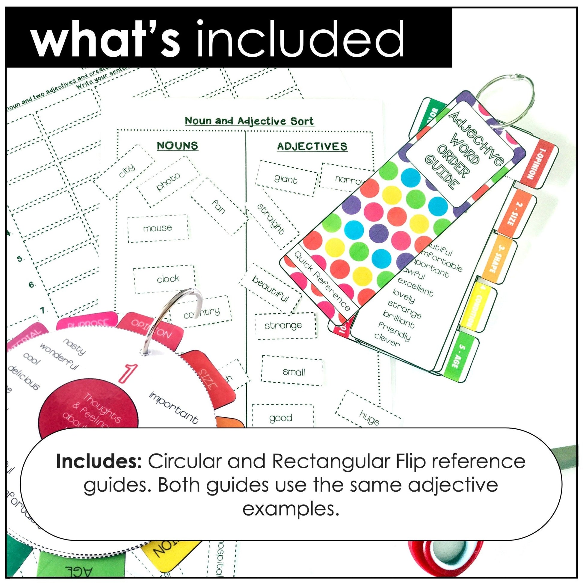 Ordering Adjectives Sentence Building Activity and Grammar Reference - Hot Chocolate Teachables