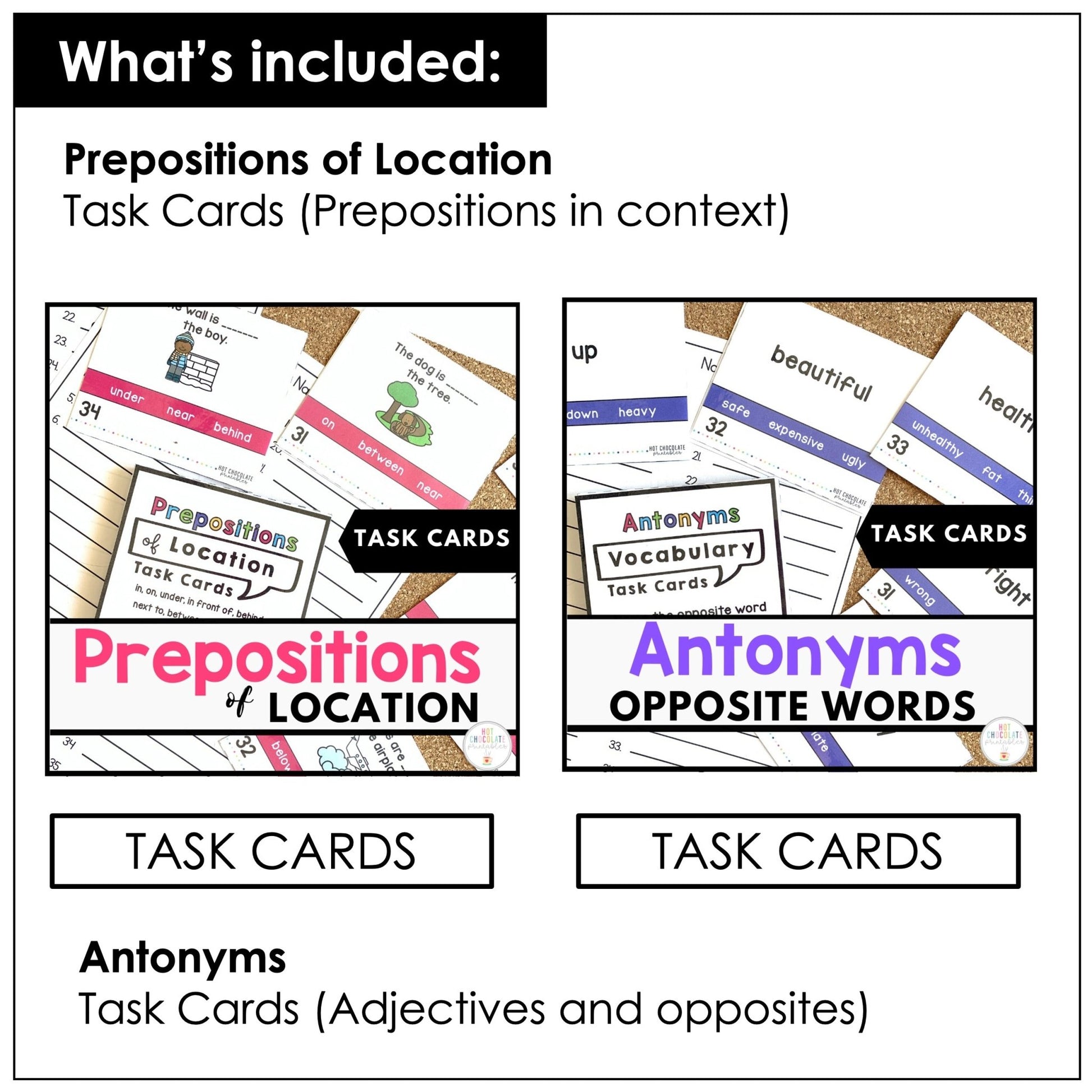 Parts of Speech: Games & Task Card Bundle | Nouns, Verb, Adjective, Preposition - Hot Chocolate Teachables