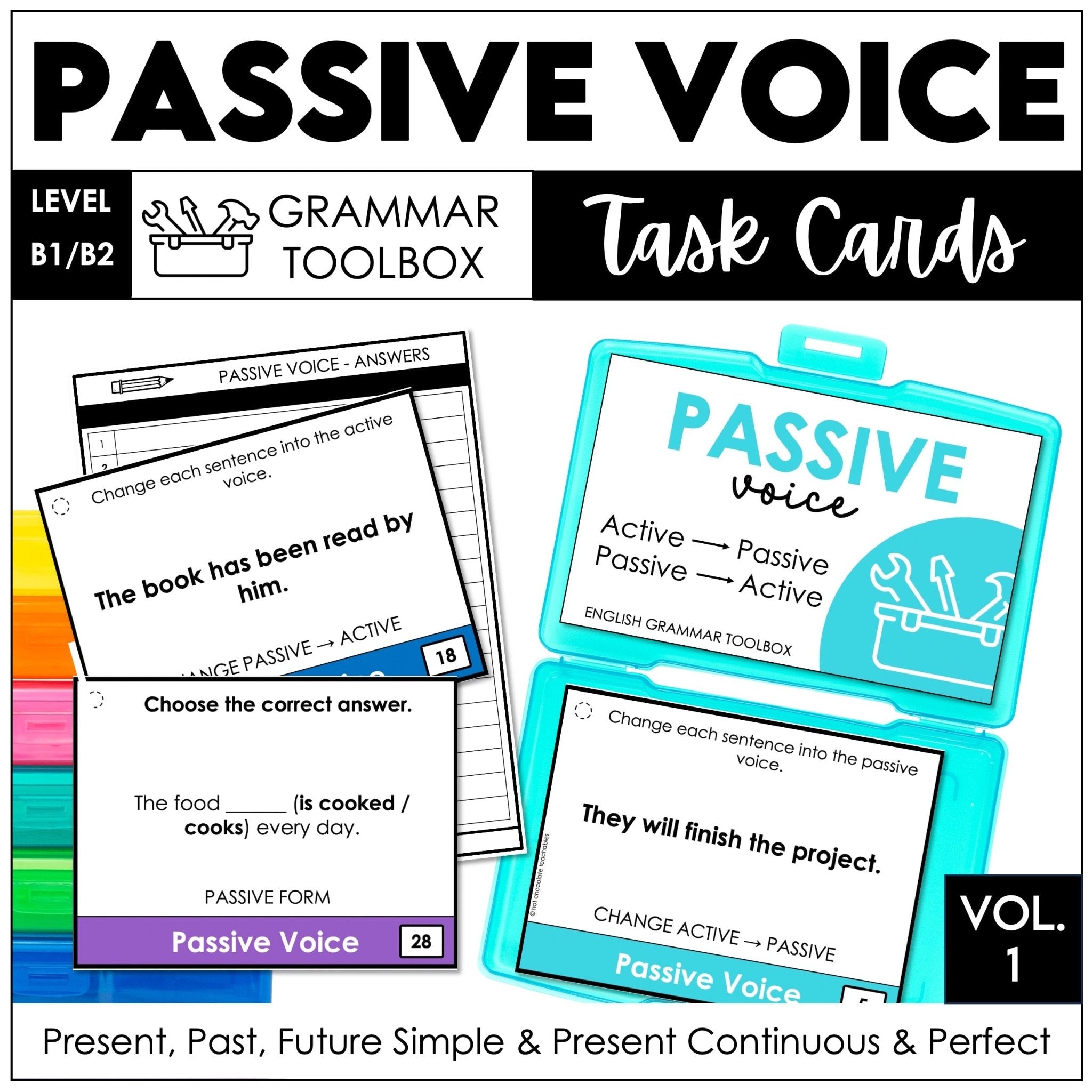Passive Voice Task Cards – Active to Passive ESL Grammar Activity (B1–B2) - Hot Chocolate Teachables