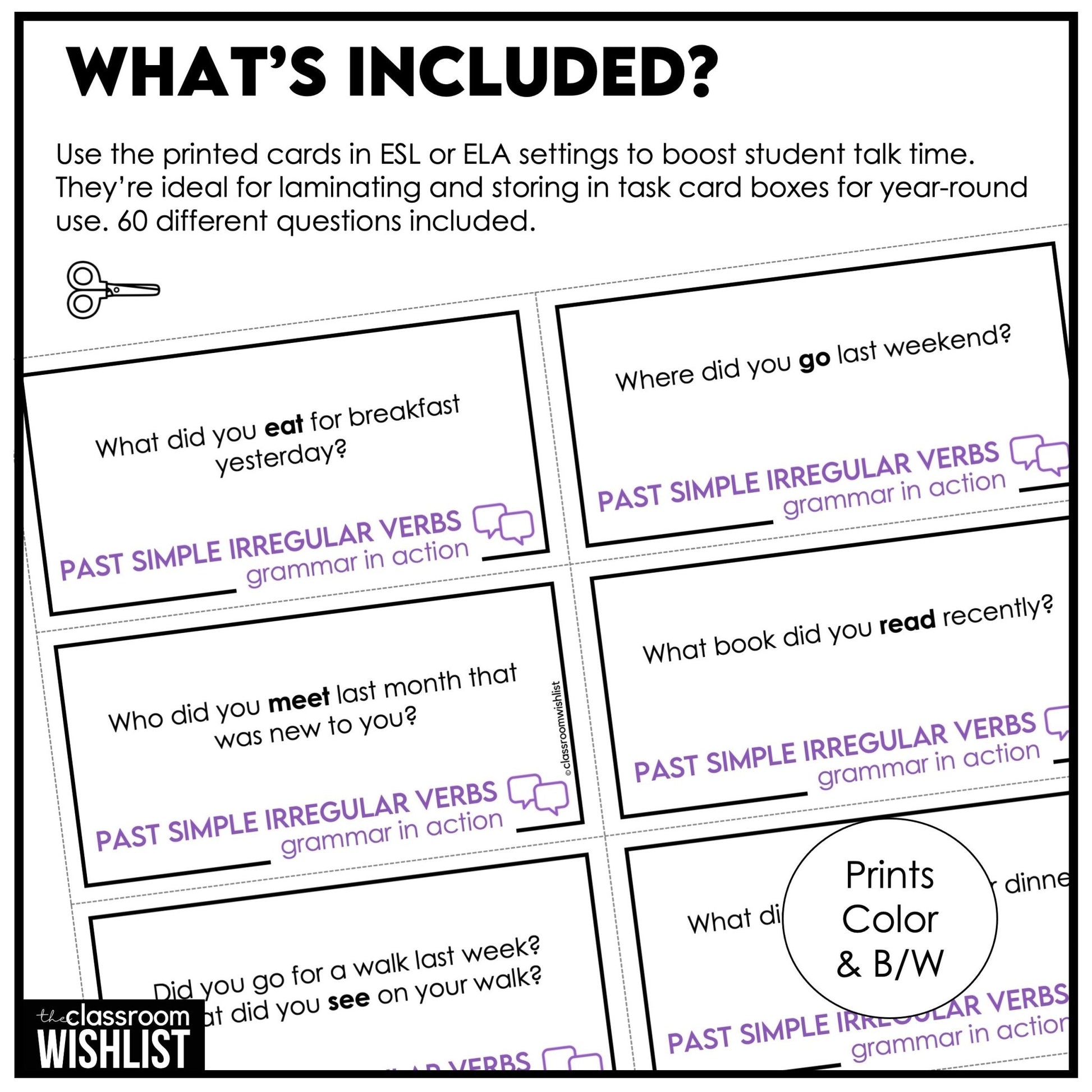 Past Simple Conversation Cards – Irregular Verbs | ESL Grammar & Speaking - Hot Chocolate Teachables