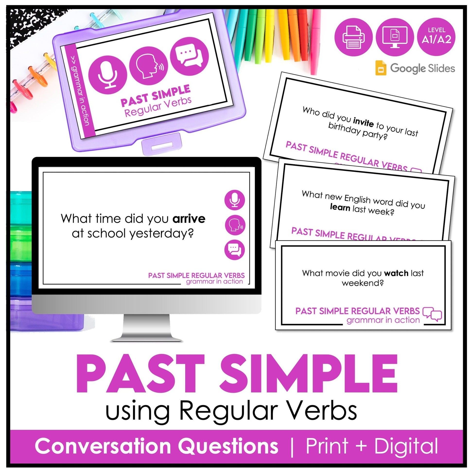 Past Simple Conversation Questions – Regular Verbs | ESL Speaking Activity - Hot Chocolate Teachables