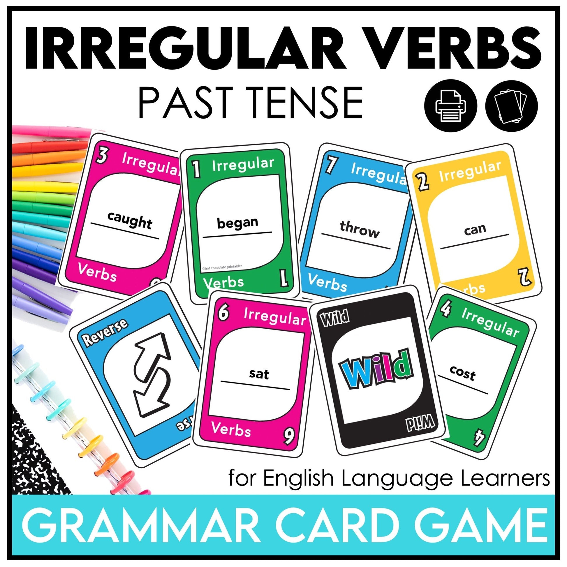 Past Simple Irregular Verbs Card Game: Change the verb from Present to Past - Hot Chocolate Teachables