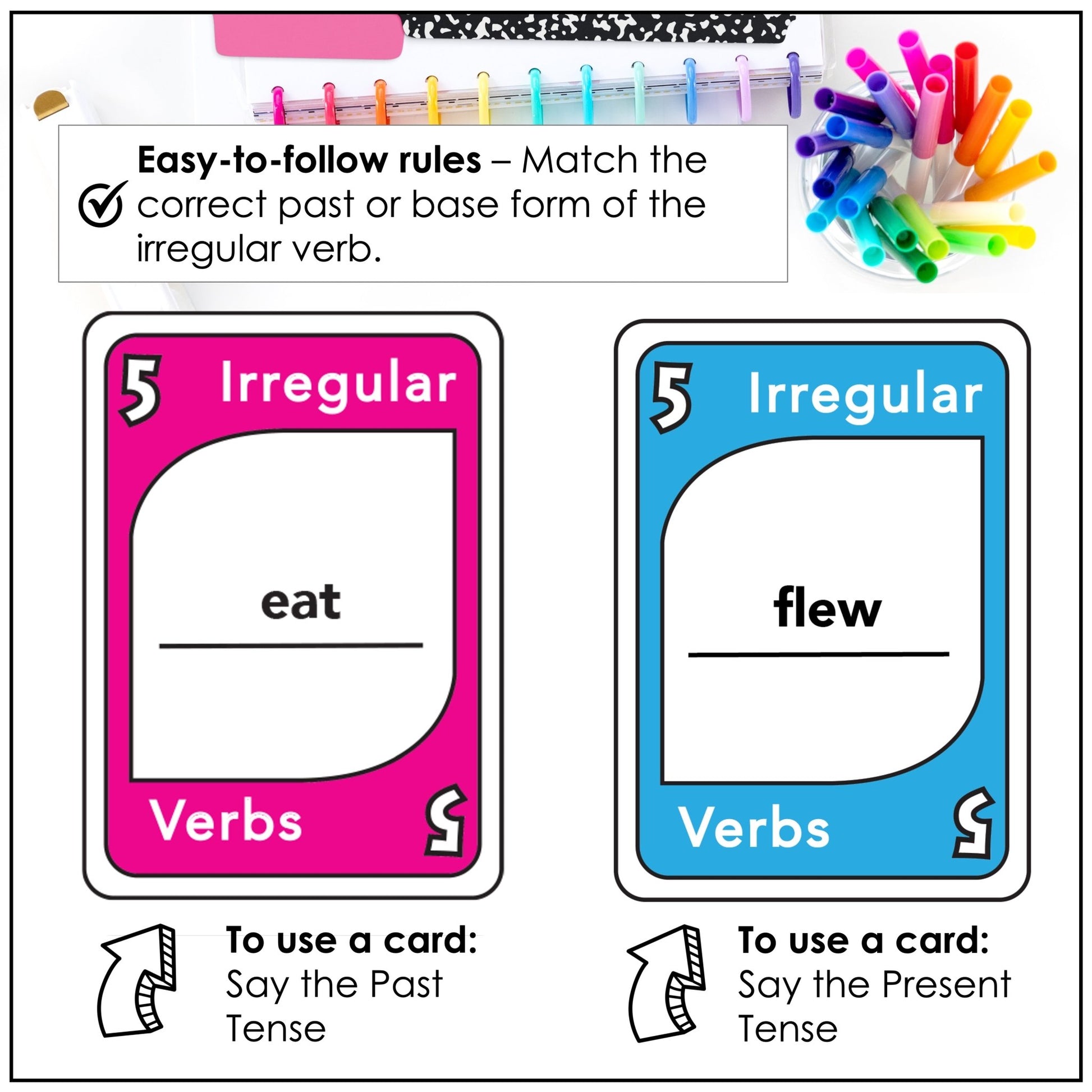 Past Simple Irregular Verbs Card Game: Change the verb from Present to Past - Hot Chocolate Teachables