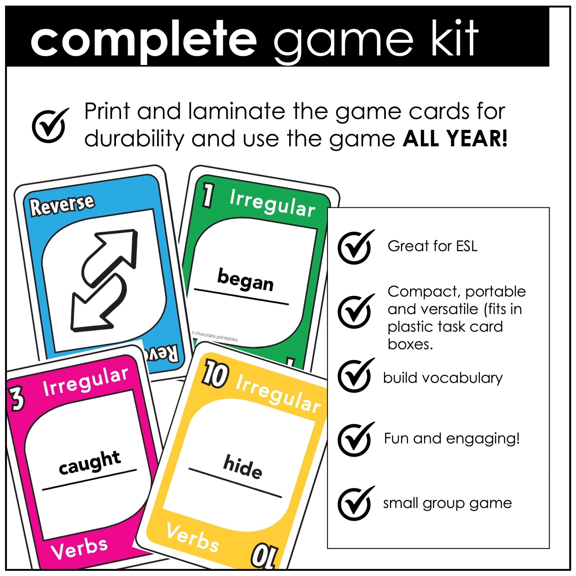Past Simple Irregular Verbs Card Game: Change the verb from Present to Past - Hot Chocolate Teachables