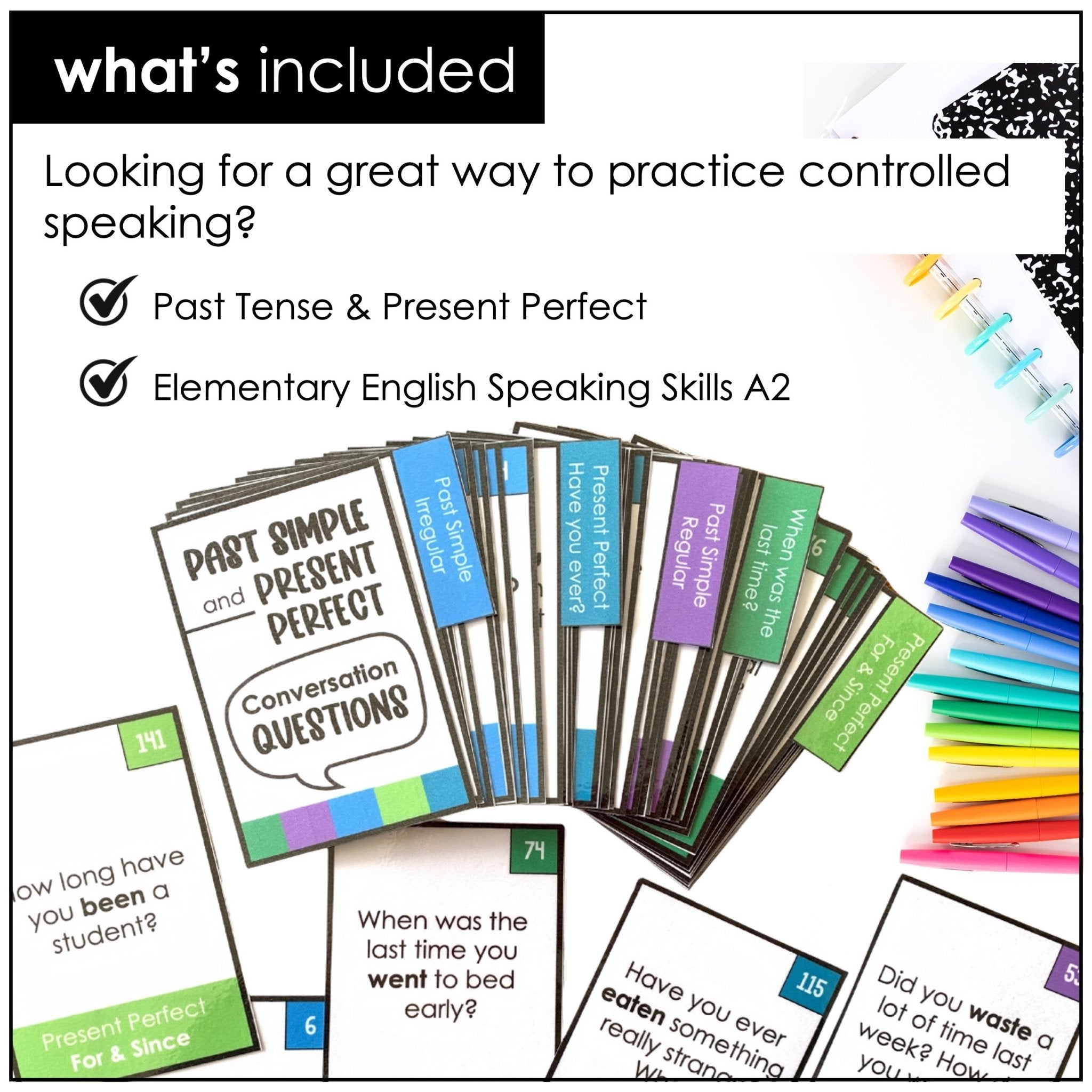 Past Simple & Present Perfect Conversation Question Cards - Hot Chocolate Teachables
