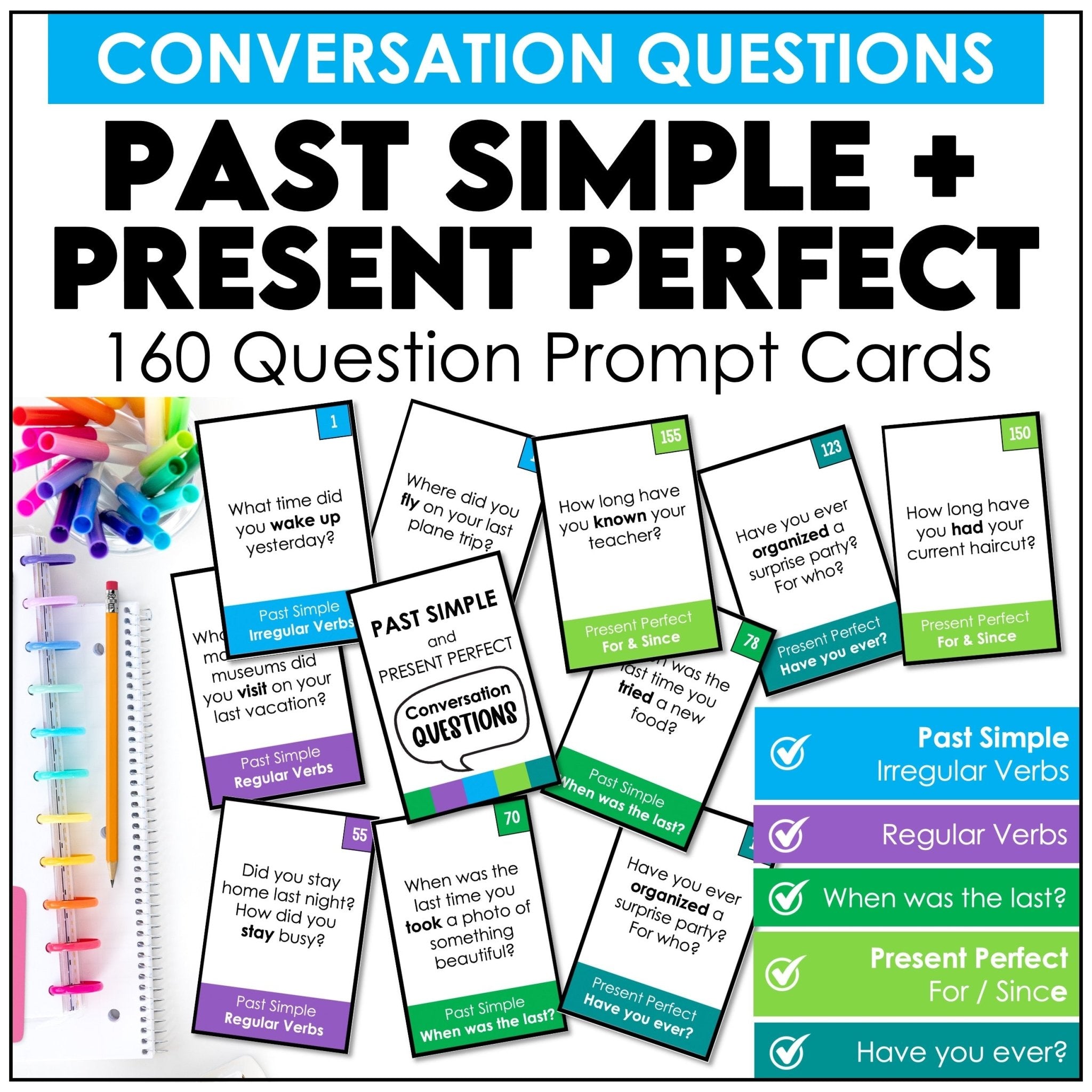Past Simple & Present Perfect Conversation Question Cards - Hot Chocolate Teachables