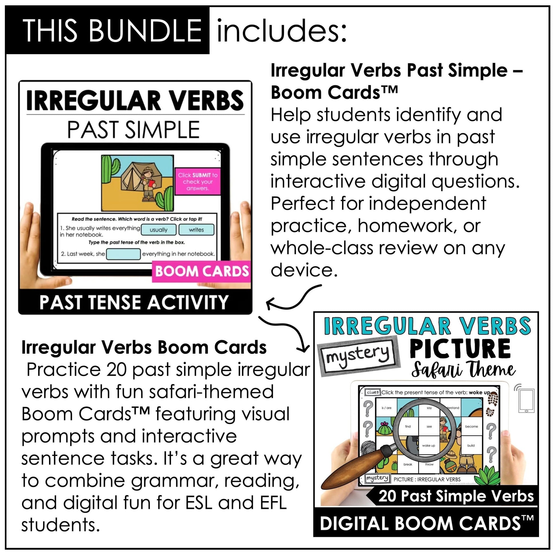 Past Tense Irregular Verbs : ESL Digital Games & Activity Bundle - Google & Boom - Hot Chocolate Teachables
