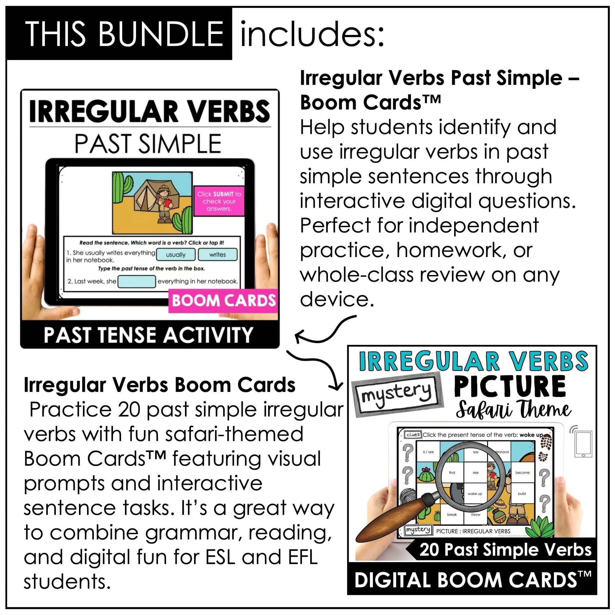 Past Tense Irregular Verbs : ESL Digital Games & Activity Bundle - Google & Boom - Hot Chocolate Teachables