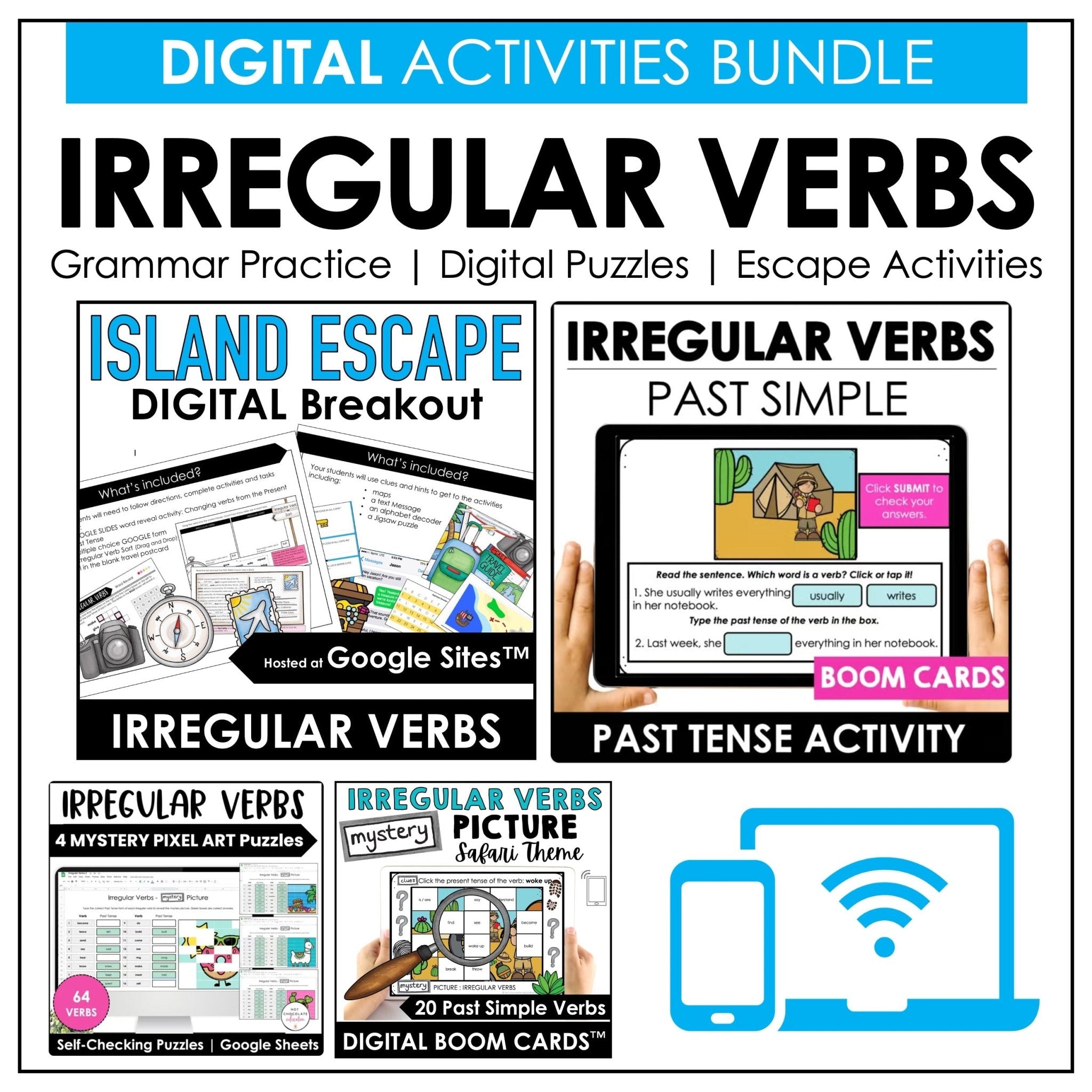 Past Tense Irregular Verbs : ESL Digital Games & Activity Bundle - Google & Boom - Hot Chocolate Teachables