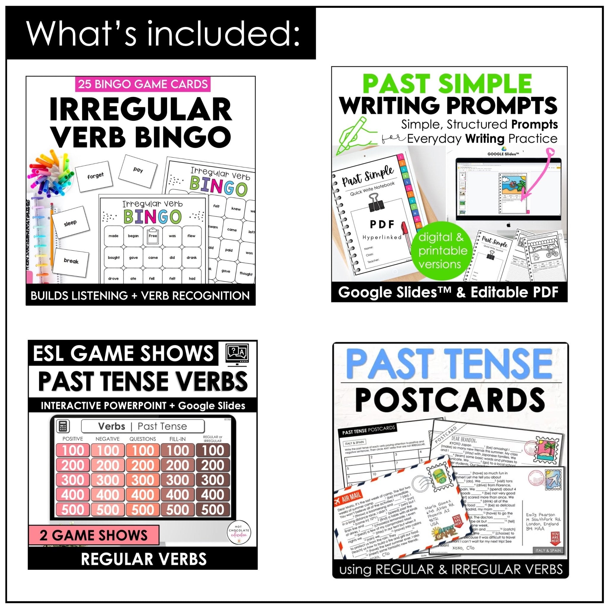 Past Tense Verbs : Regular and Irregular Games & Activities BUNDLE - Hot Chocolate Teachables