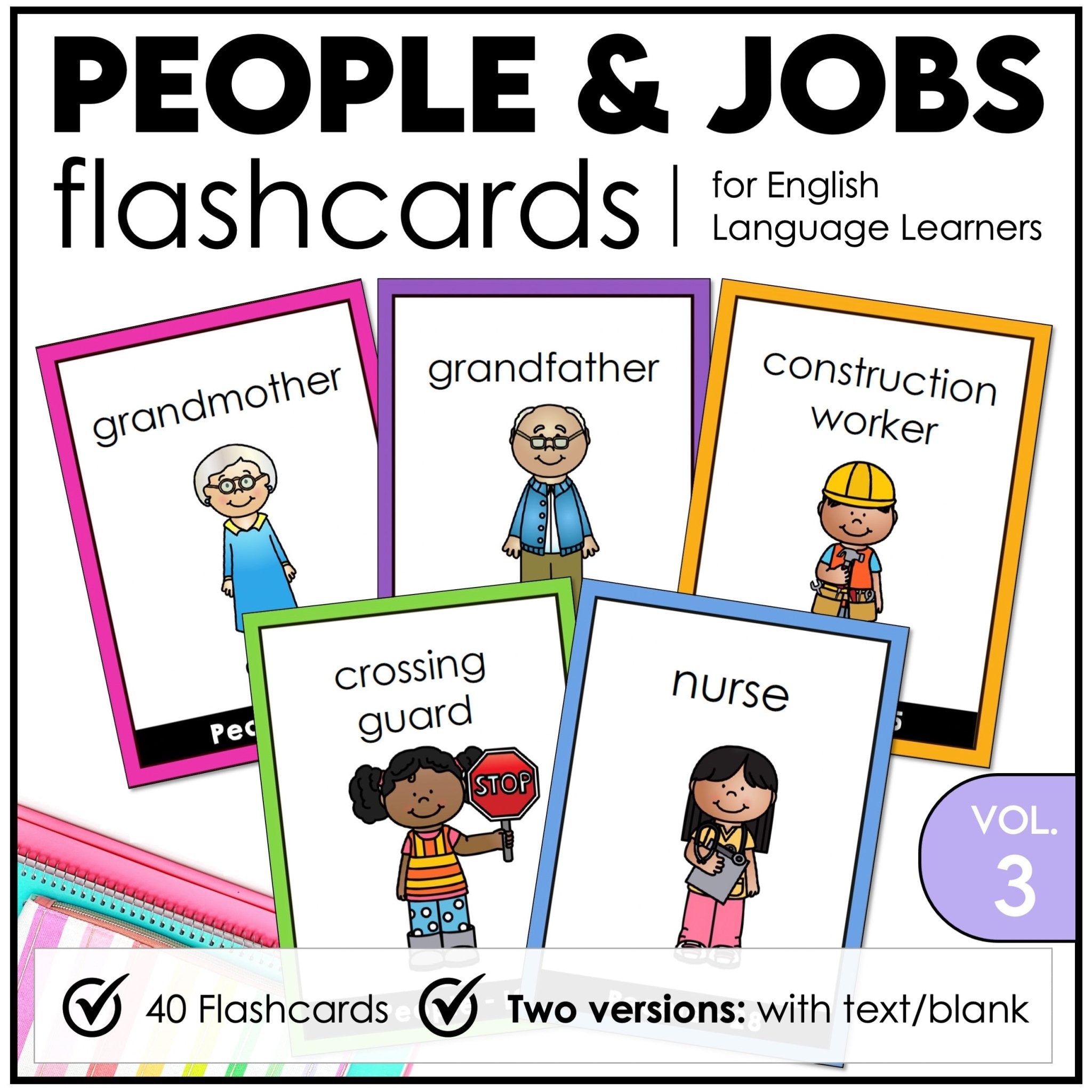 People Flashcards: Jobs & Family Vocabulary ESL Task Cards - Flash Cards - Hot Chocolate Teachables