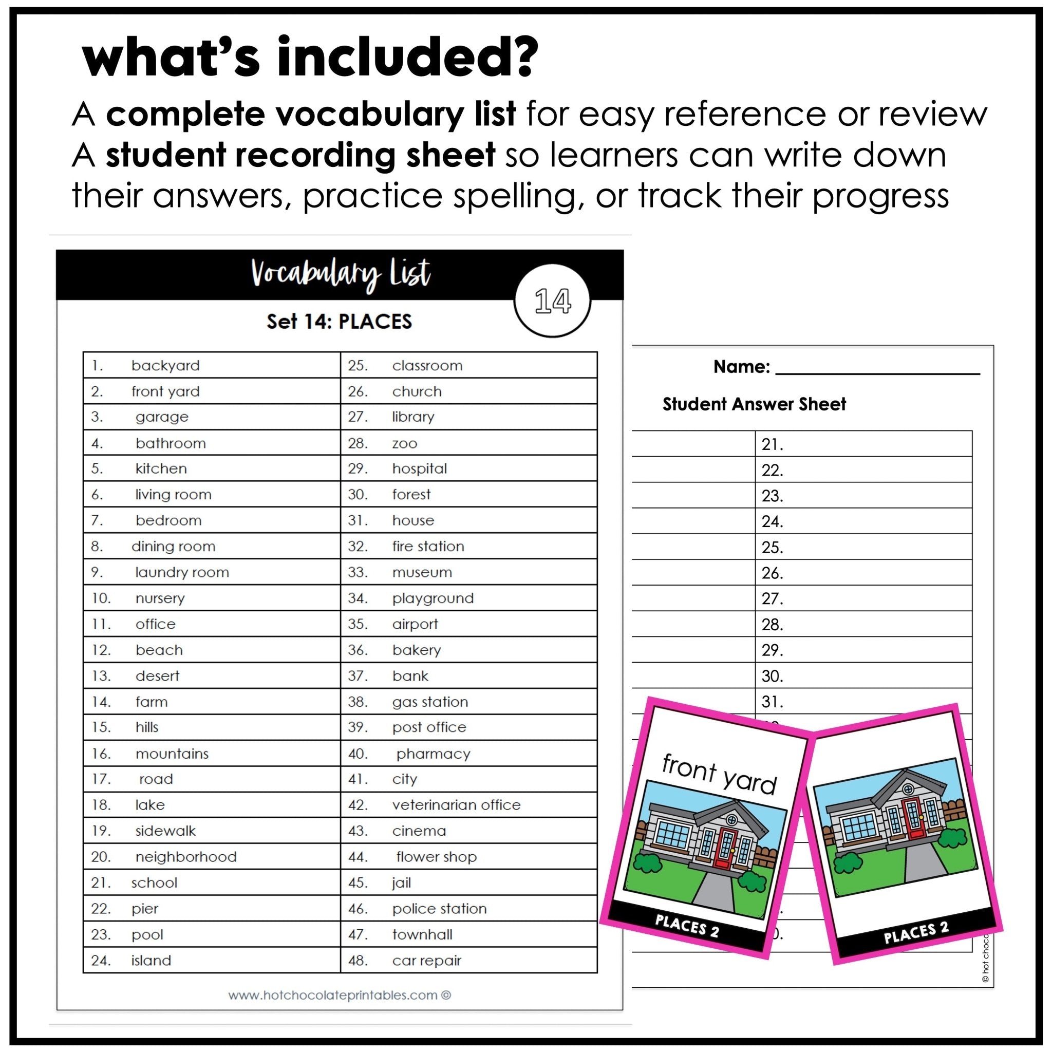 Places Flashcards : City, Town, Buildings, Outdoors, Rooms in the house - Hot Chocolate Teachables