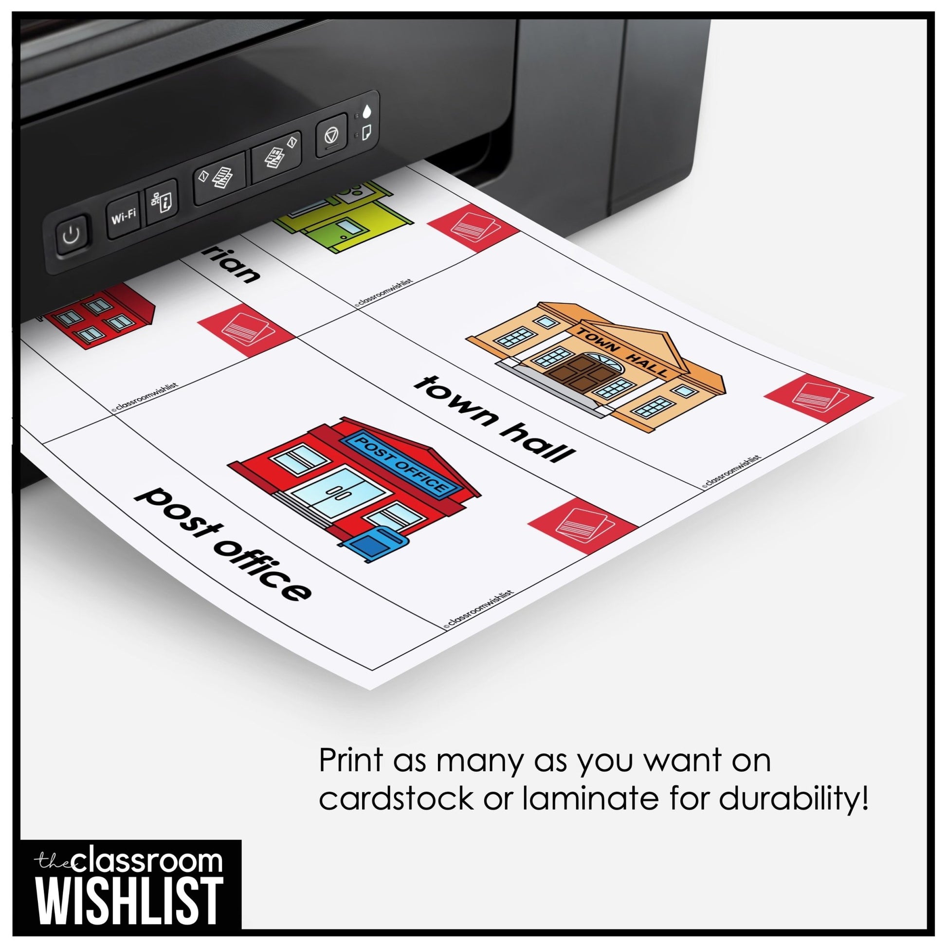 Places in Town Vocabulary Building ESL Flashcard Set: City Buildings - Hot Chocolate Teachables