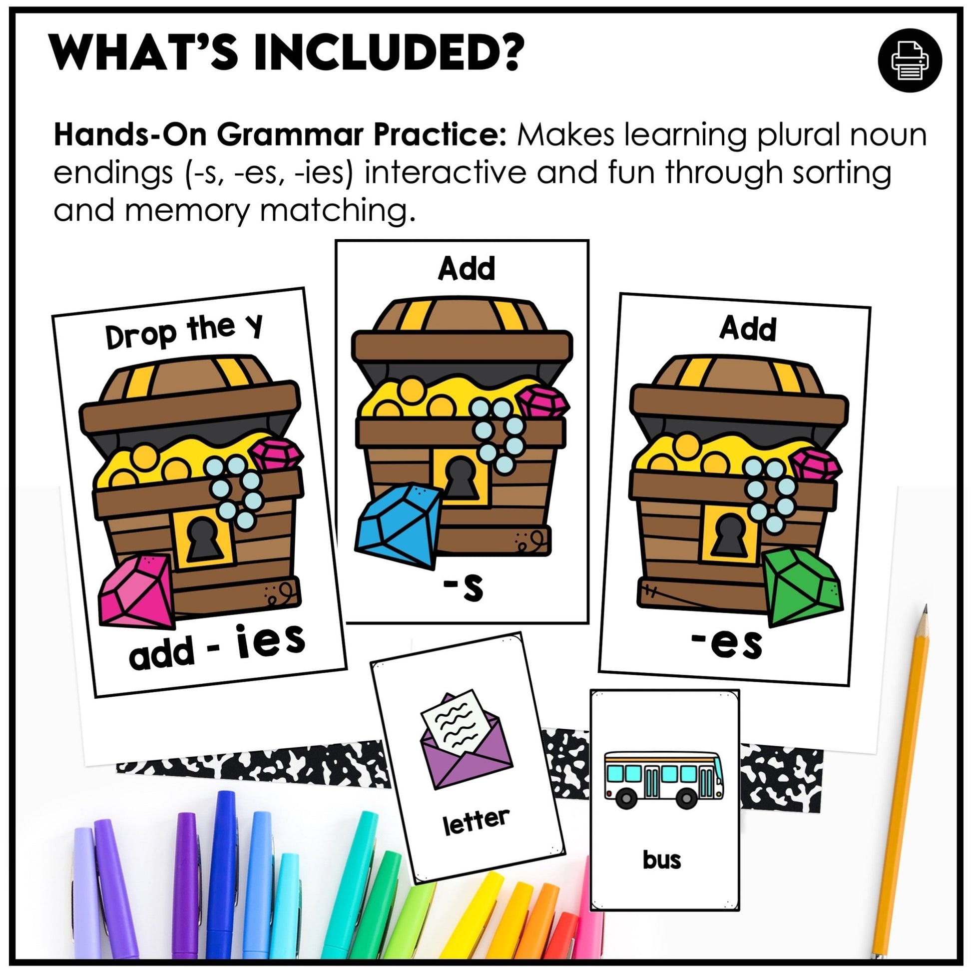 Plural Noun Sort | Sorting Activity for - s, - es, - ies suffix endings - Hot Chocolate Teachables