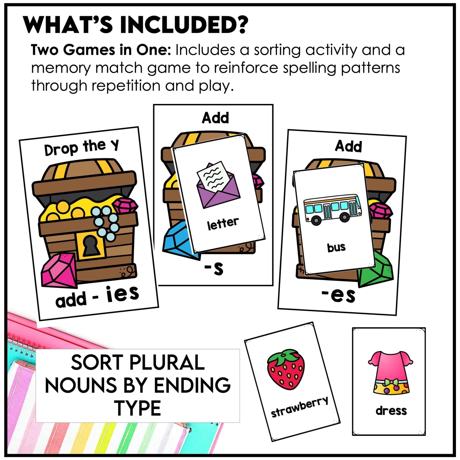 Plural Noun Sort | Sorting Activity for - s, - es, - ies suffix endings - Hot Chocolate Teachables