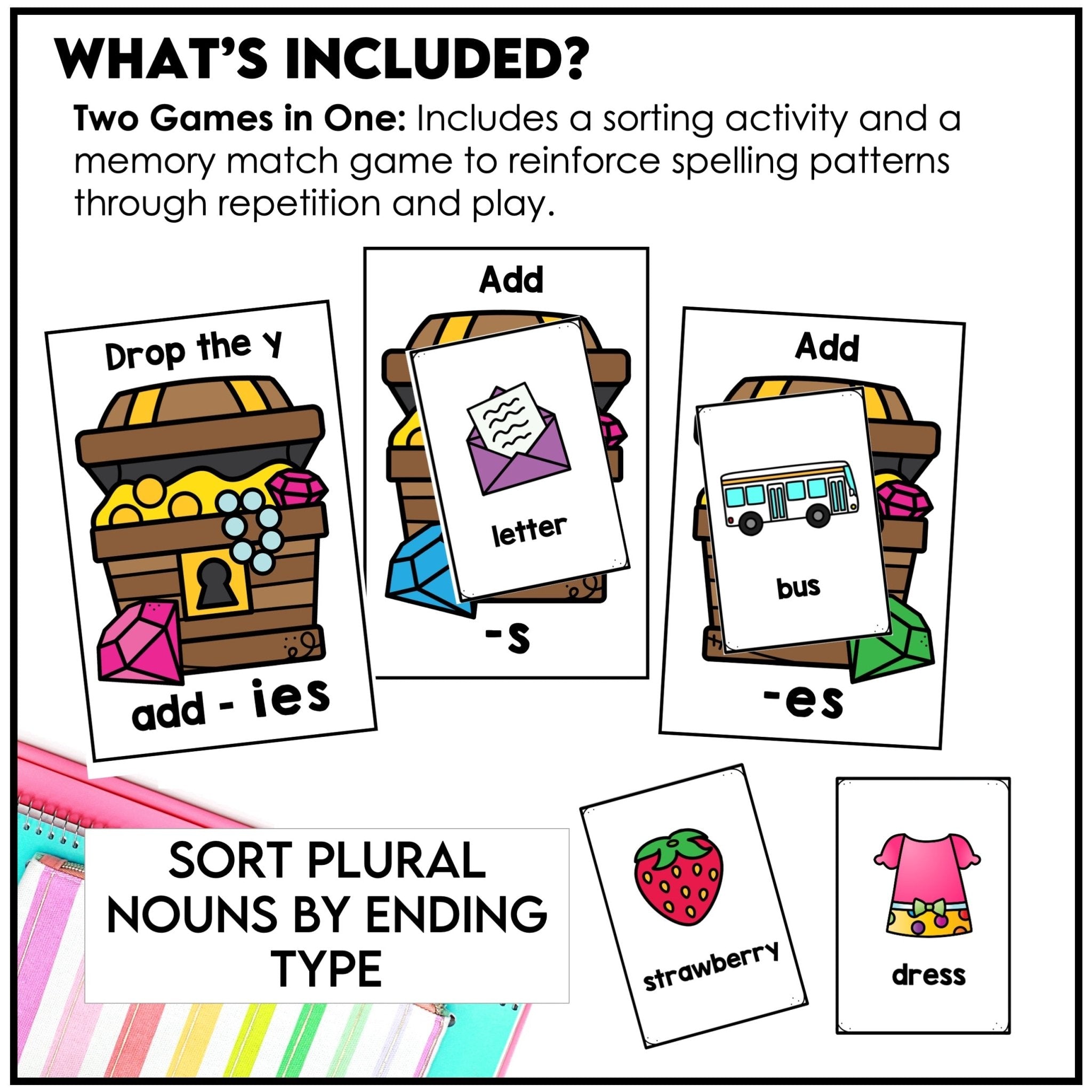 Plural Noun Sort | Sorting Activity for - s, - es, - ies suffix endings - Hot Chocolate Teachables