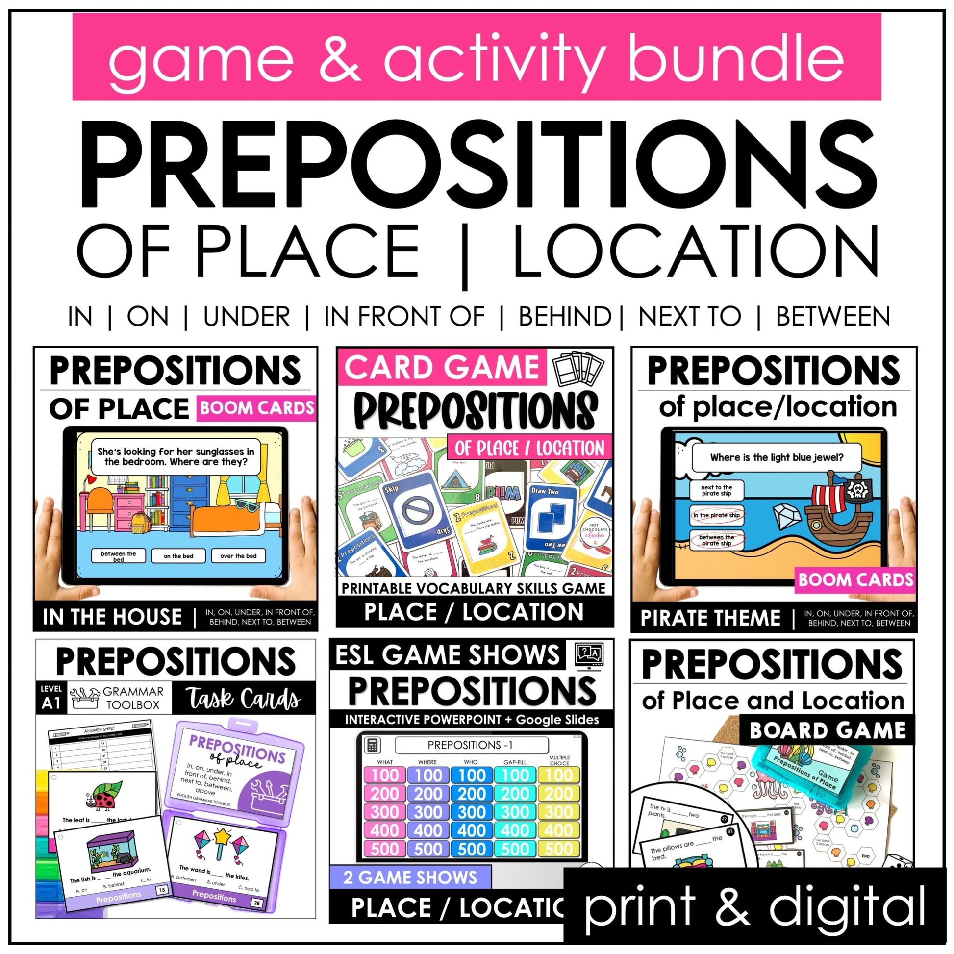 Prepositions of Place : Activity & Games Bundle | Digital and Print Activities - Hot Chocolate Teachables