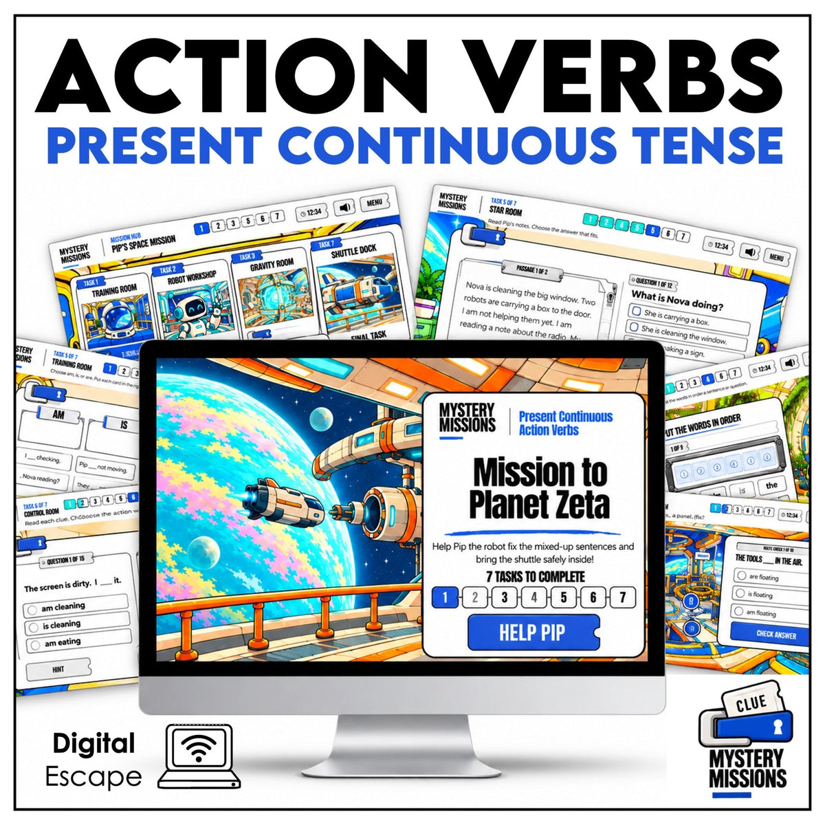 Present Continuous Digital Escape Room – Planet Zeta - Hot Chocolate Teachables