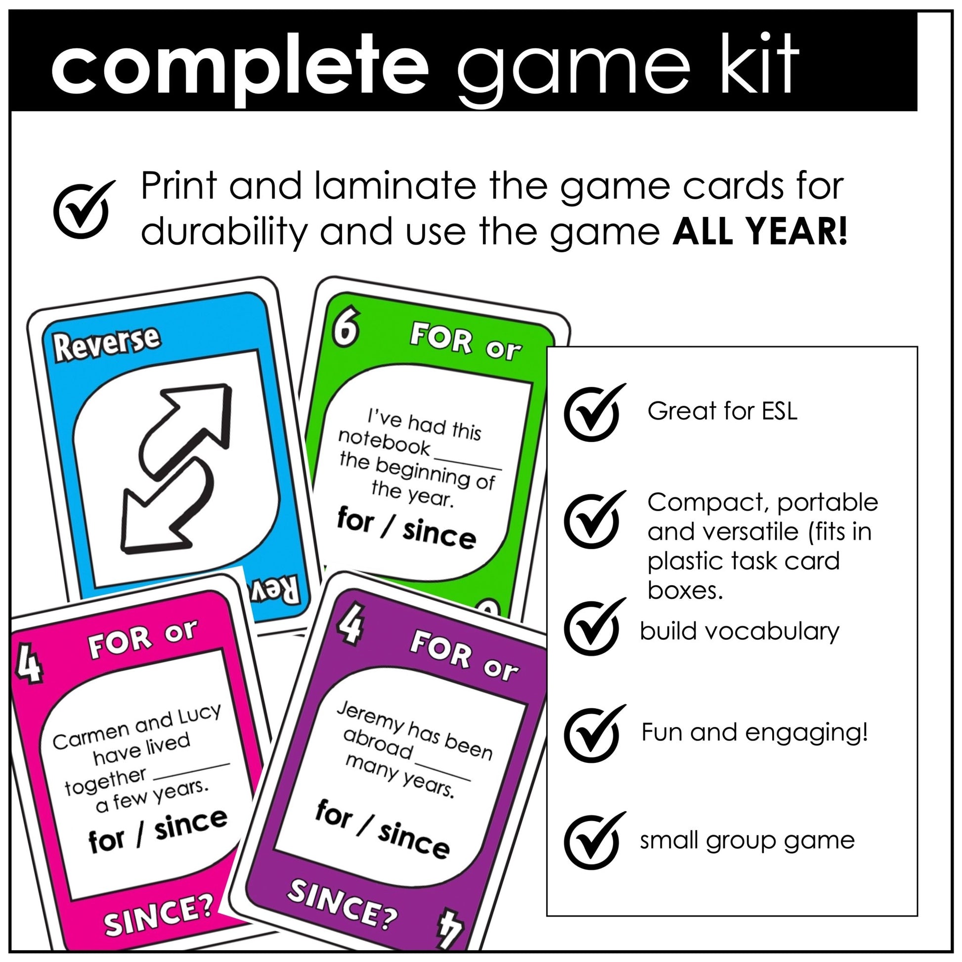 Present Perfect with For & Since | Uno Style Card Game - Hot Chocolate Teachables