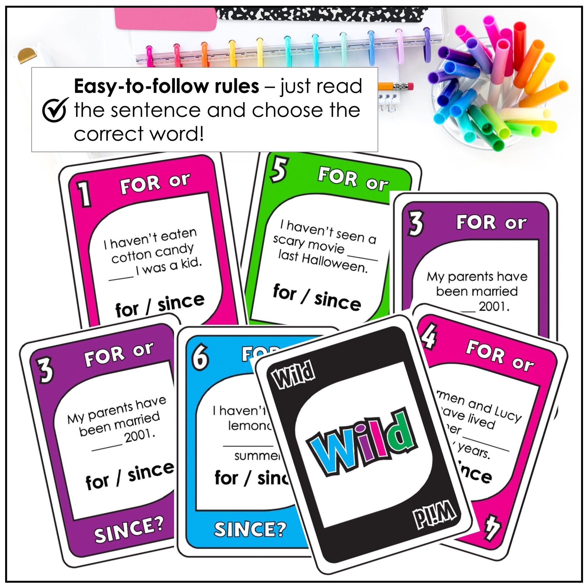 Present Perfect with For & Since | Uno Style Card Game - Hot Chocolate Teachables