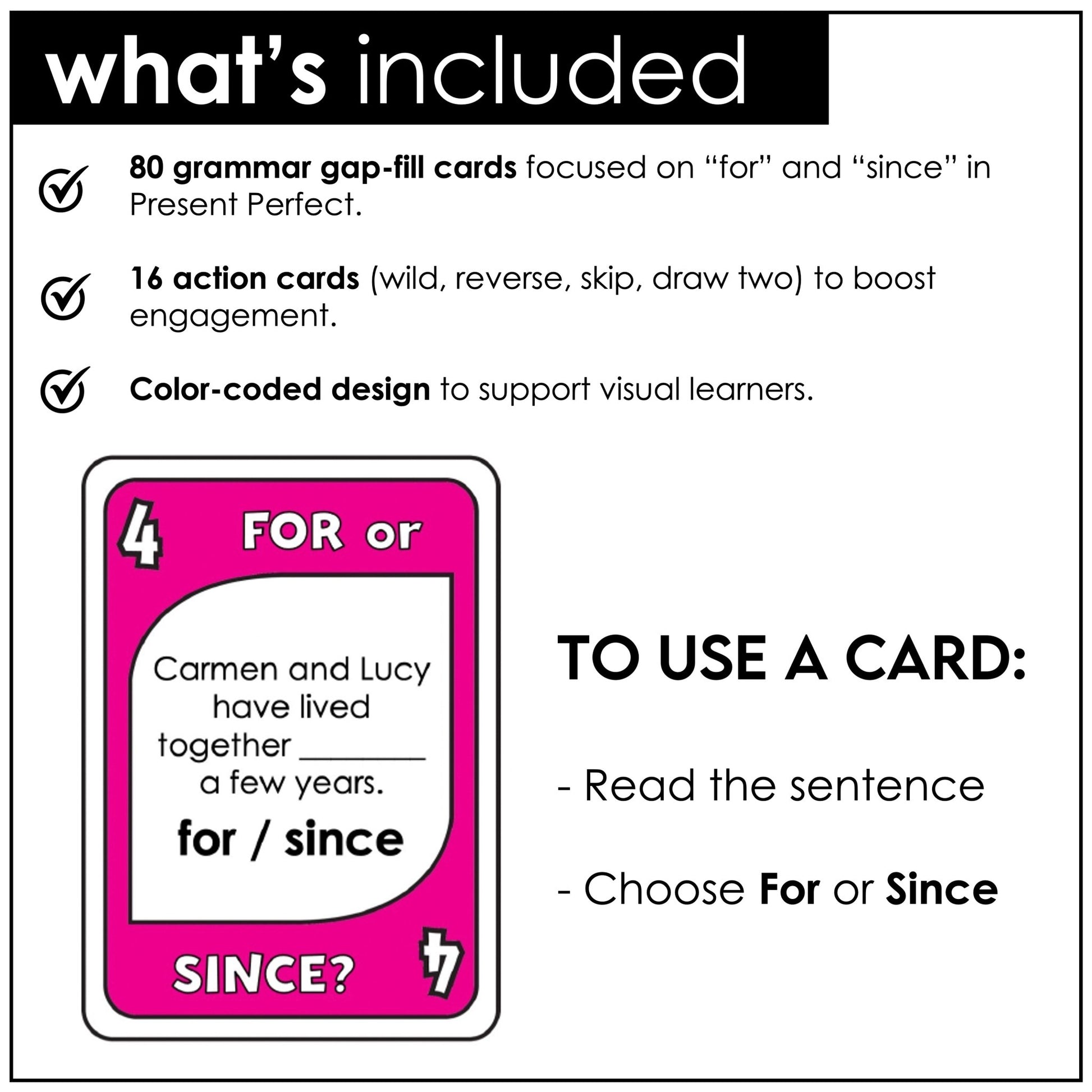 Present Perfect with For & Since | Uno Style Card Game - Hot Chocolate Teachables