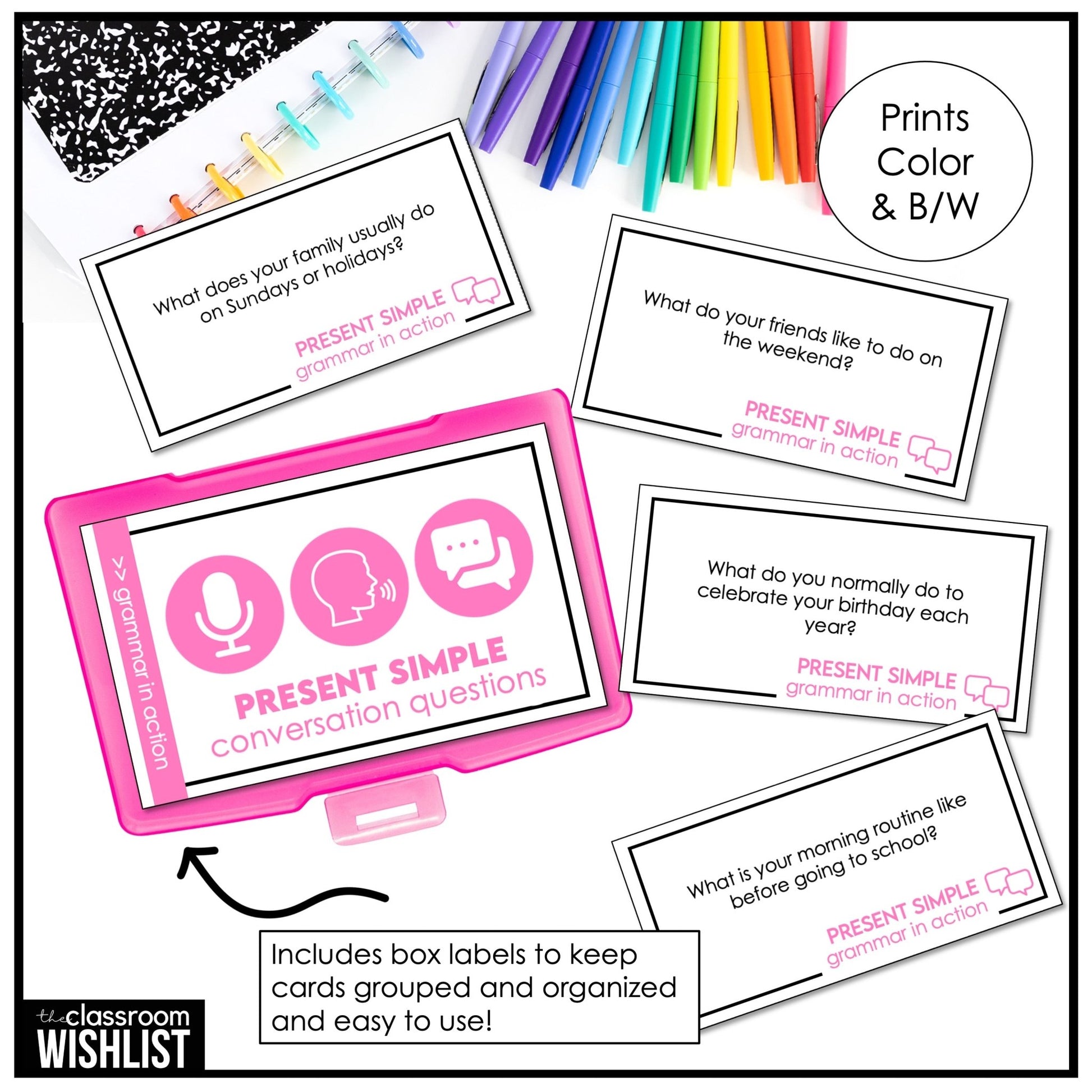 Present Simple ESL Conversation Cards – 60 Digital & Printable Question Prompts - Hot Chocolate Teachables
