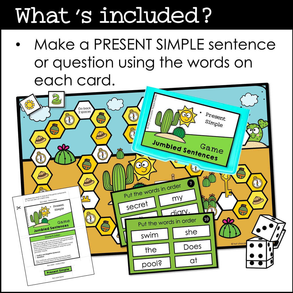 Present Simple Sentence Building Board Game | Jumbled Sentences Activity - Hot Chocolate Teachables