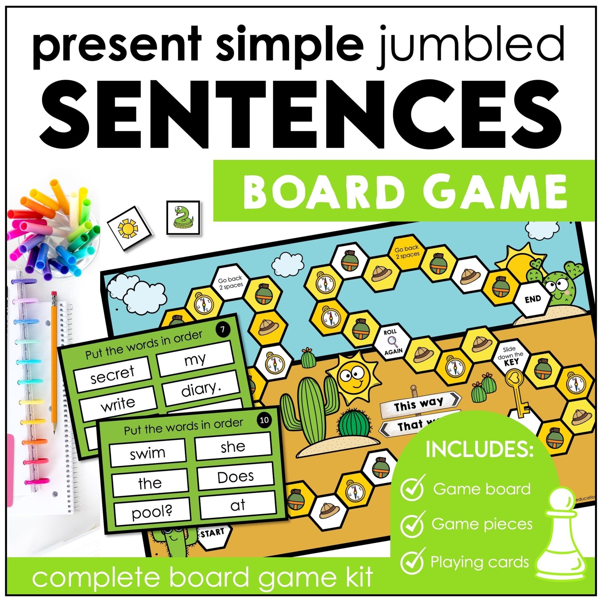 Present Simple Sentence Building Board Game | Jumbled Sentences Activity - Hot Chocolate Teachables