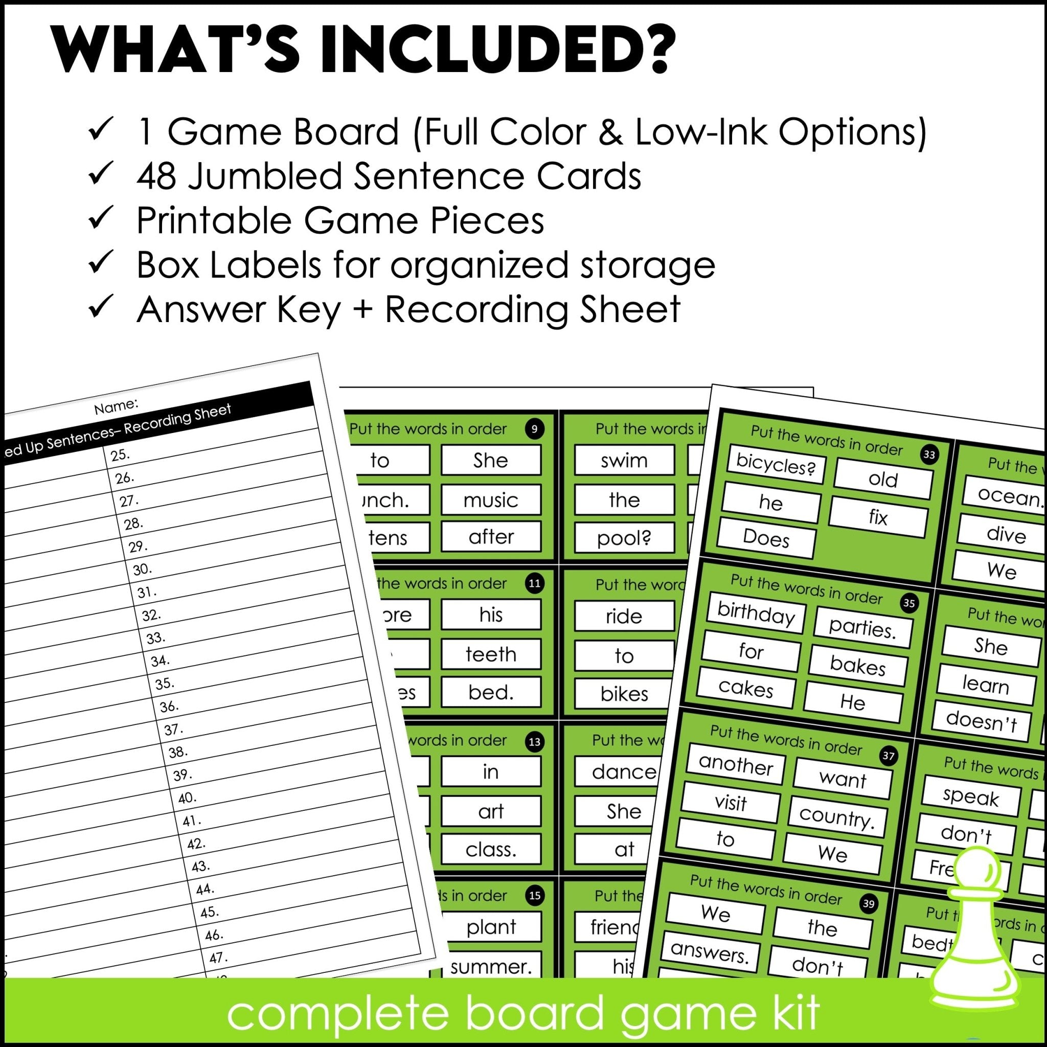 Present Simple Sentence Building Board Game | Jumbled Sentences Activity - Hot Chocolate Teachables