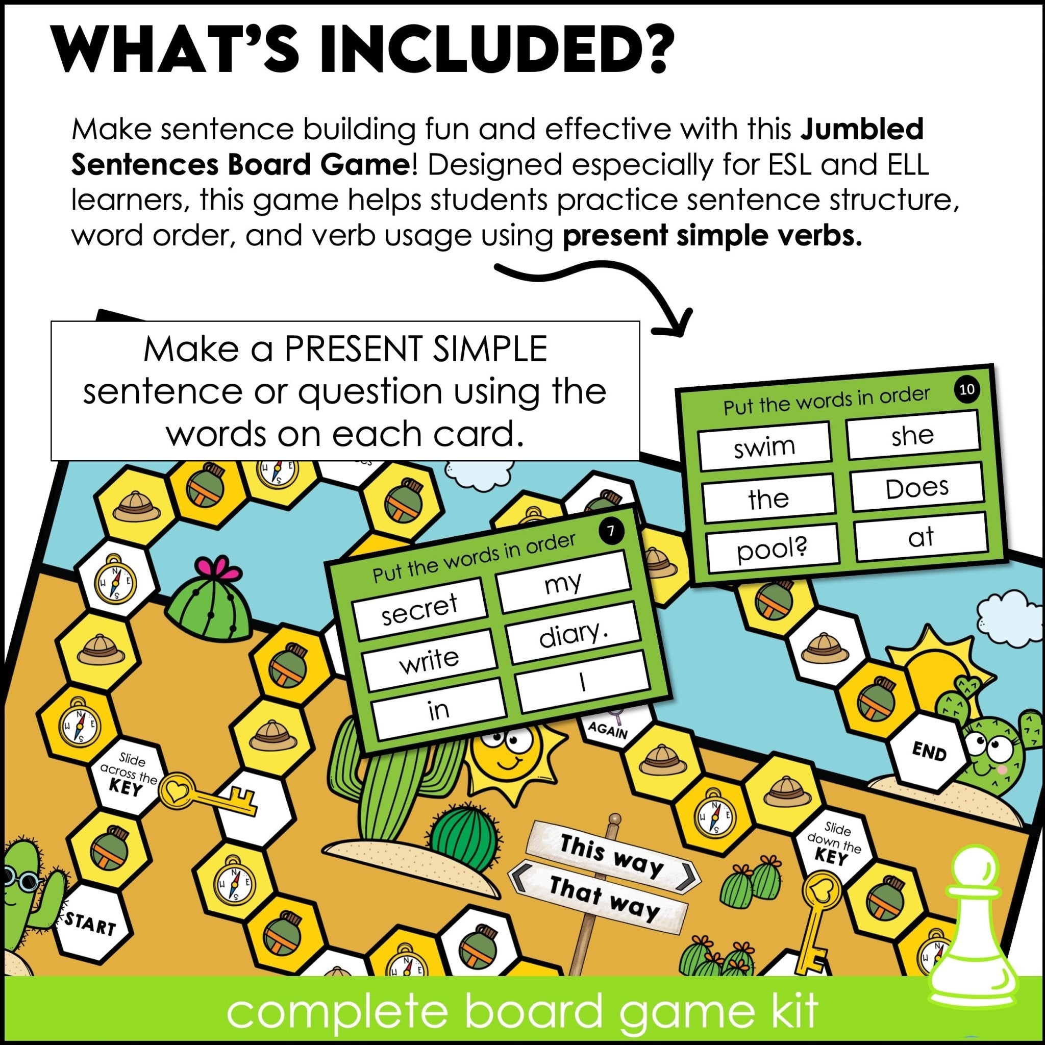 Present Simple Sentence Building Board Game | Jumbled Sentences Activity - Hot Chocolate Teachables
