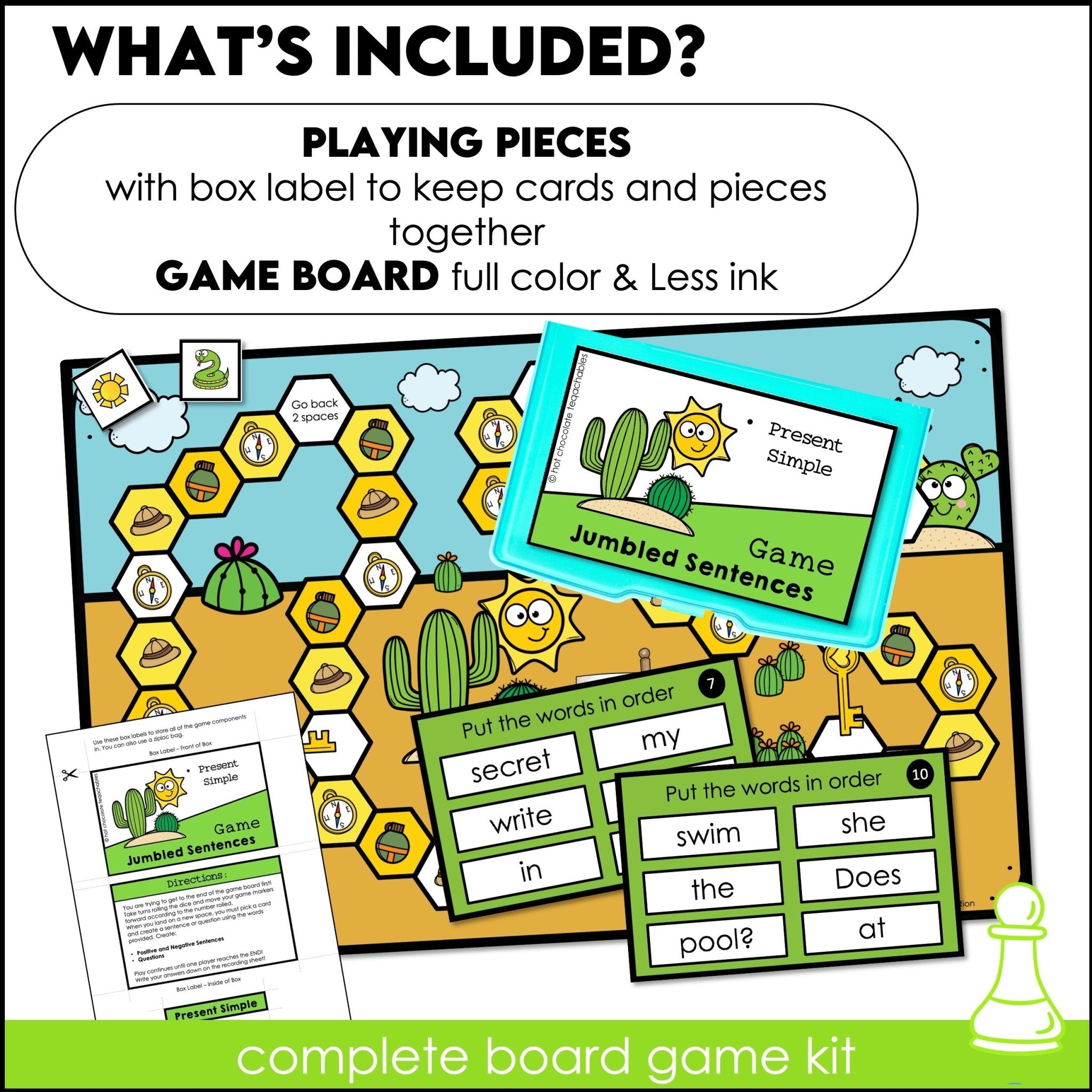 Present Simple Sentence Building Board Game | Jumbled Sentences Activity - Hot Chocolate Teachables