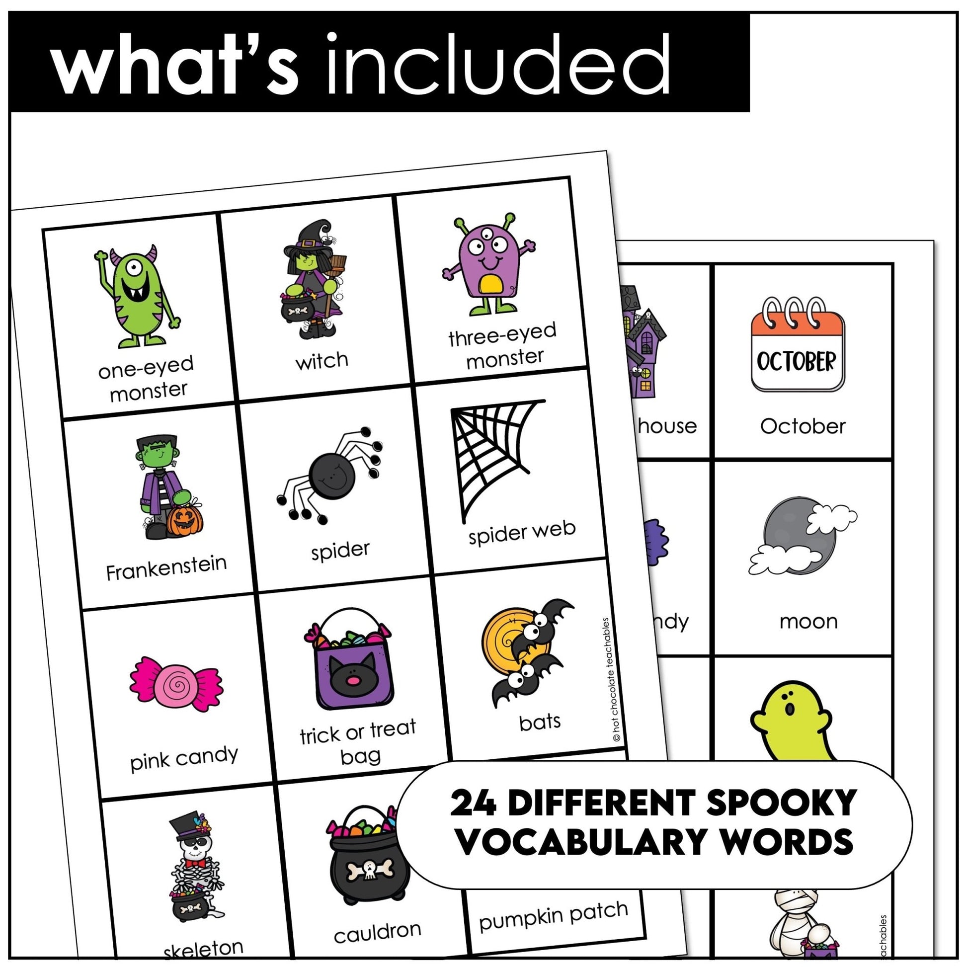 Printable Halloween Bingo – Vocabulary Game with October Words for Kids - Hot Chocolate Teachables