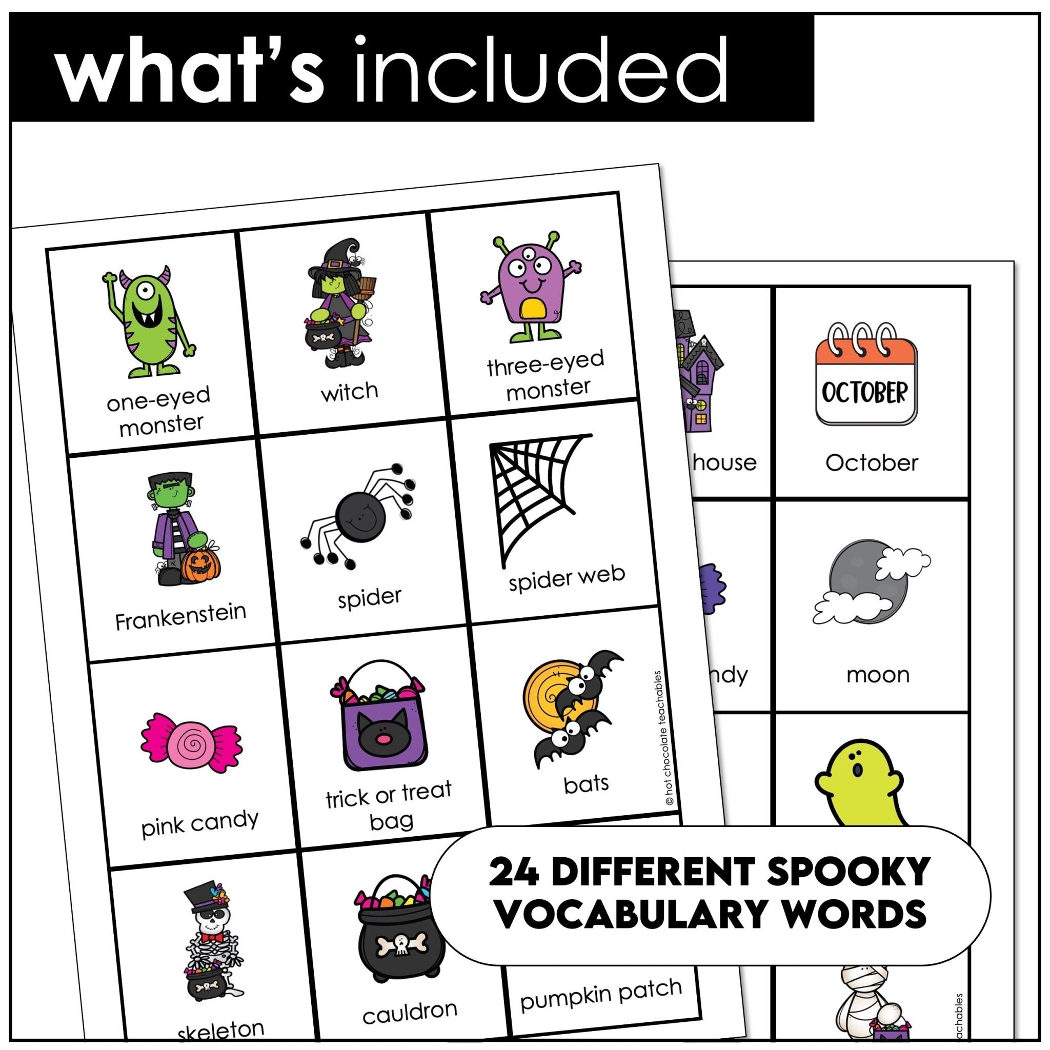 Printable Halloween Bingo – Vocabulary Game with October Words for Kids - Hot Chocolate Teachables
