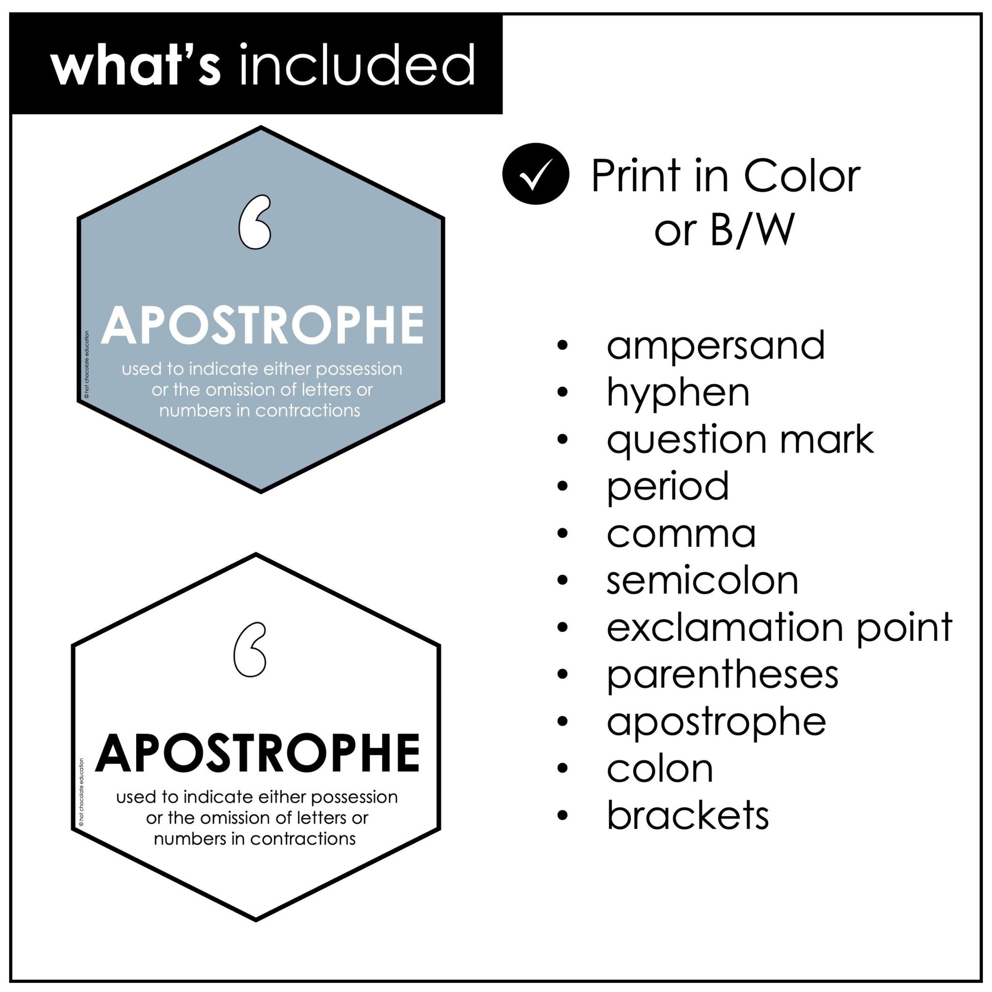 Punctuation Marks Posters: Visual Aid - Bulletin Board Classroom Decor - NEUTRAL - Hot Chocolate Teachables