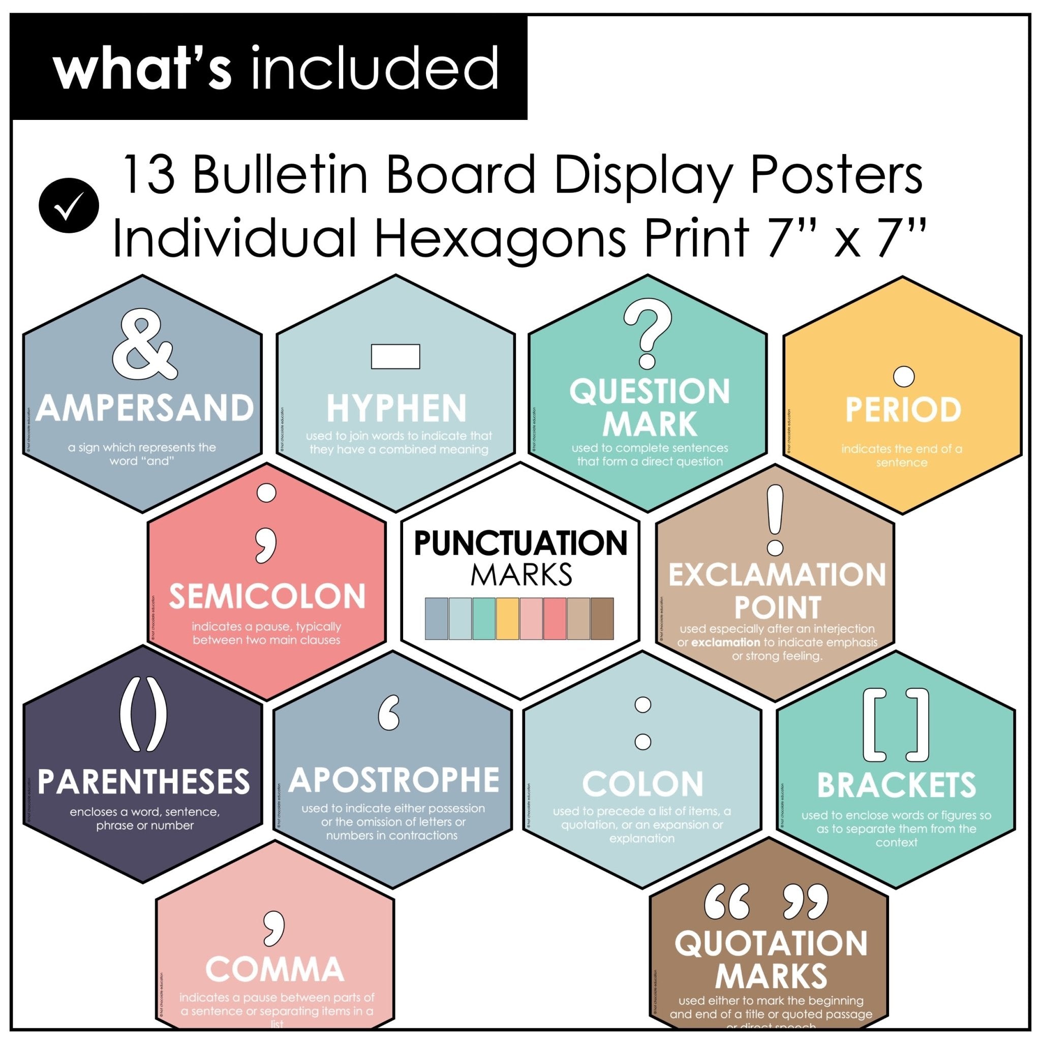 Punctuation Marks Posters: Visual Aid - Bulletin Board Classroom Decor - NEUTRAL - Hot Chocolate Teachables