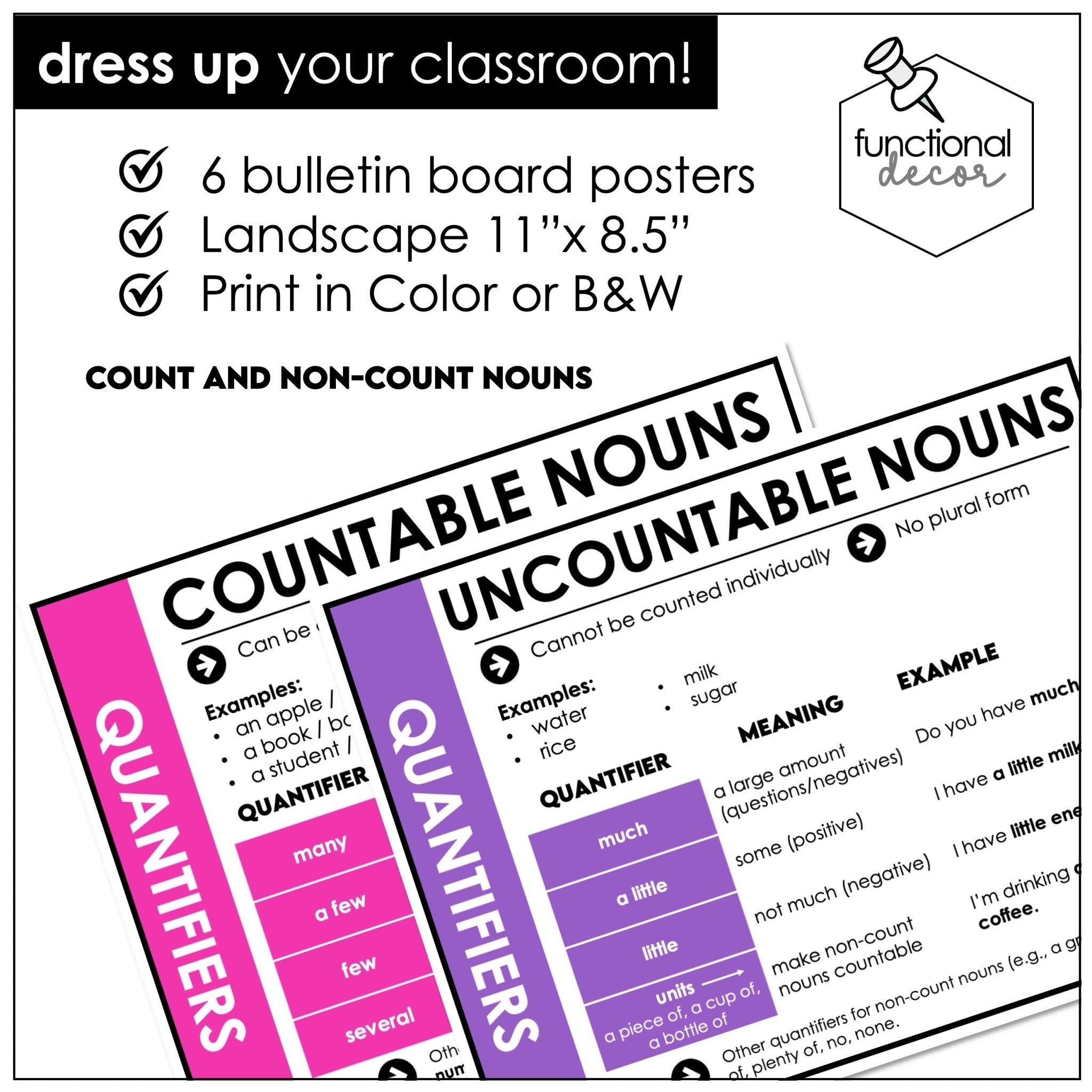 Quantifiers Posters – Count & Non - Count Nouns (Some vs Any ESL Anchor Charts) - Hot Chocolate Teachables