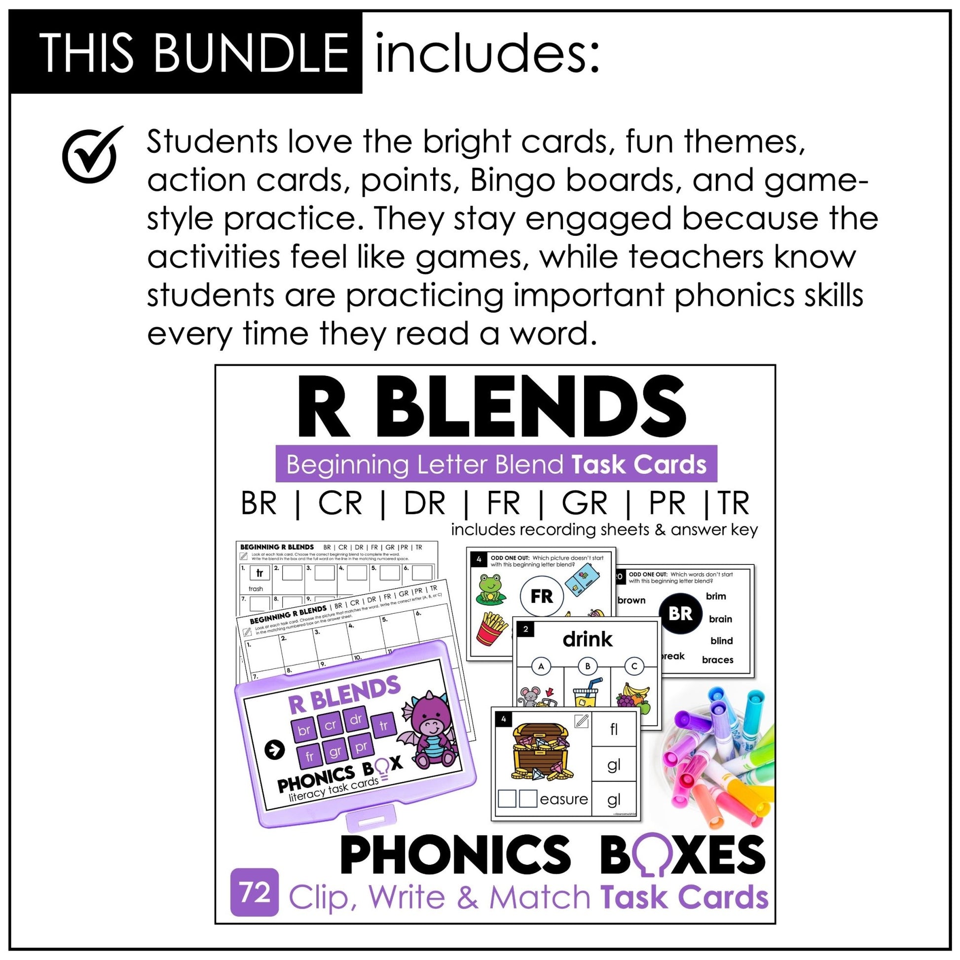 R Blends Phonics Bundle – BR, CR, DR, FR, GR, PR, TR Games & Task Cards - Hot Chocolate Teachables