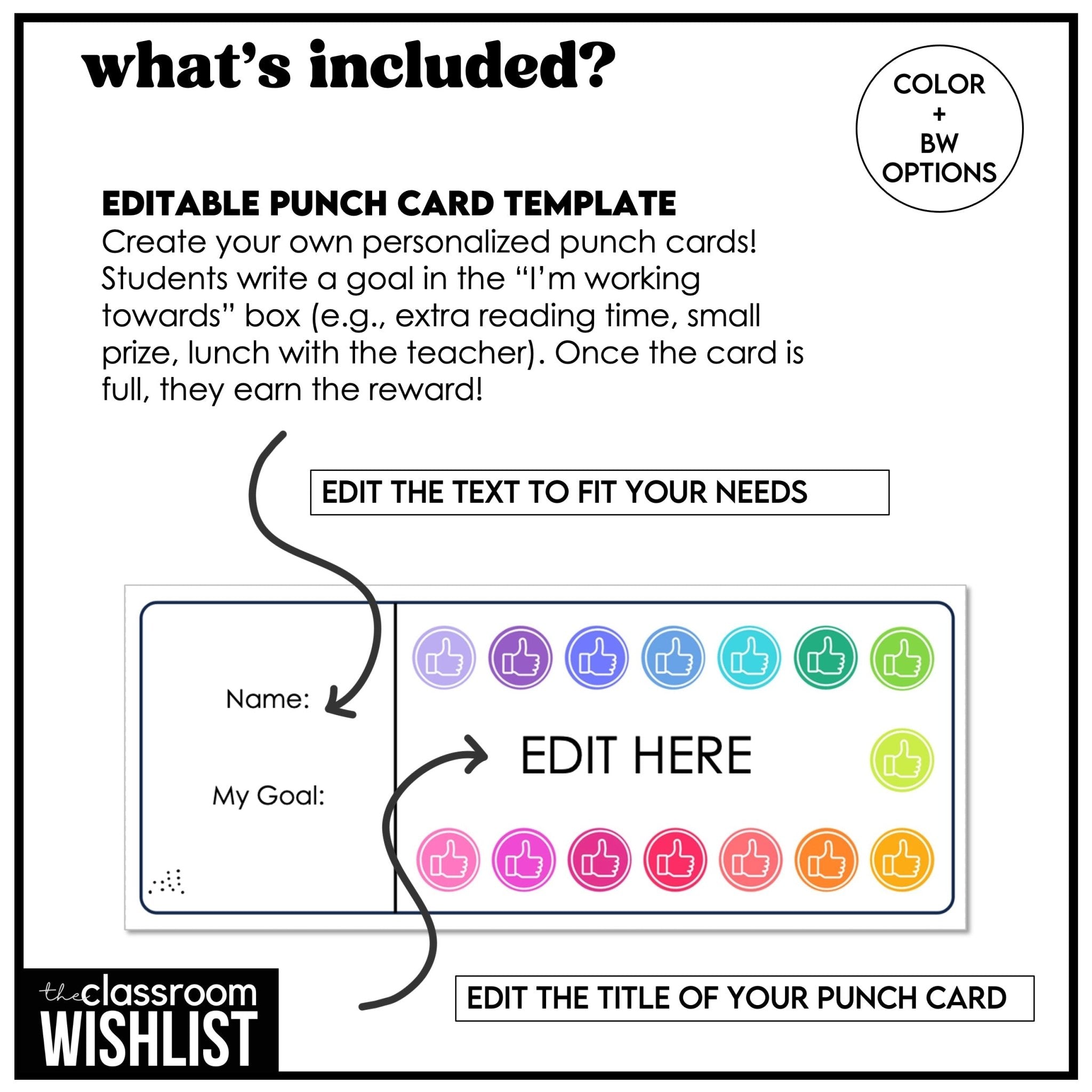Reward & Incentive Punch Cards – Editable Template for Behavior & Goal Tracking - Award - Hot Chocolate Teachables