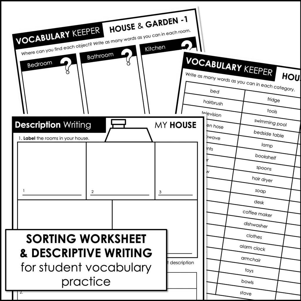 Rooms in the House, Furniture & Garden Vocabulary Activities & Flash Card Bundle - Hot Chocolate Teachables