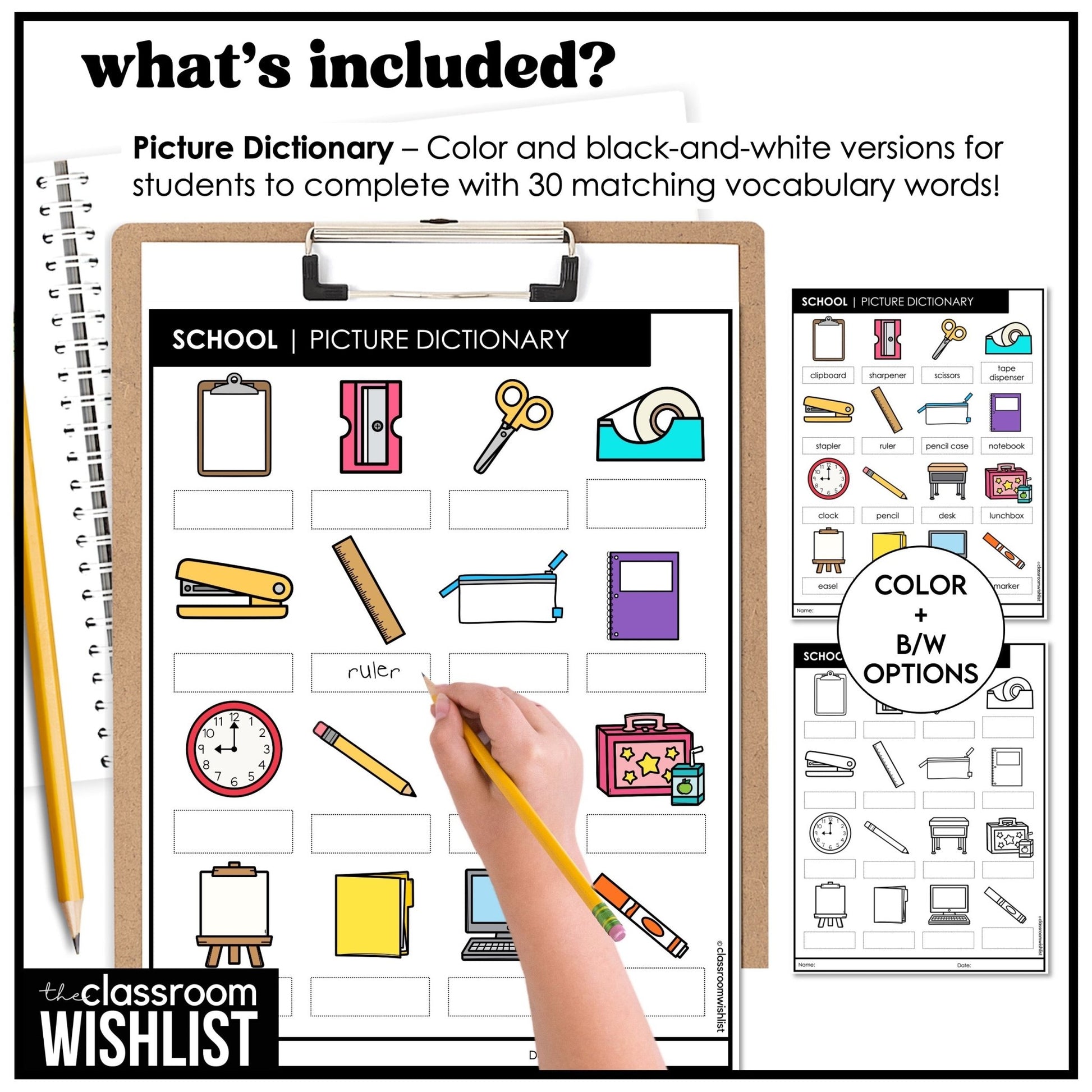 School & Classroom Vocabulary Flashcards + Picture Dictionary Print + Digital - Hot Chocolate Teachables