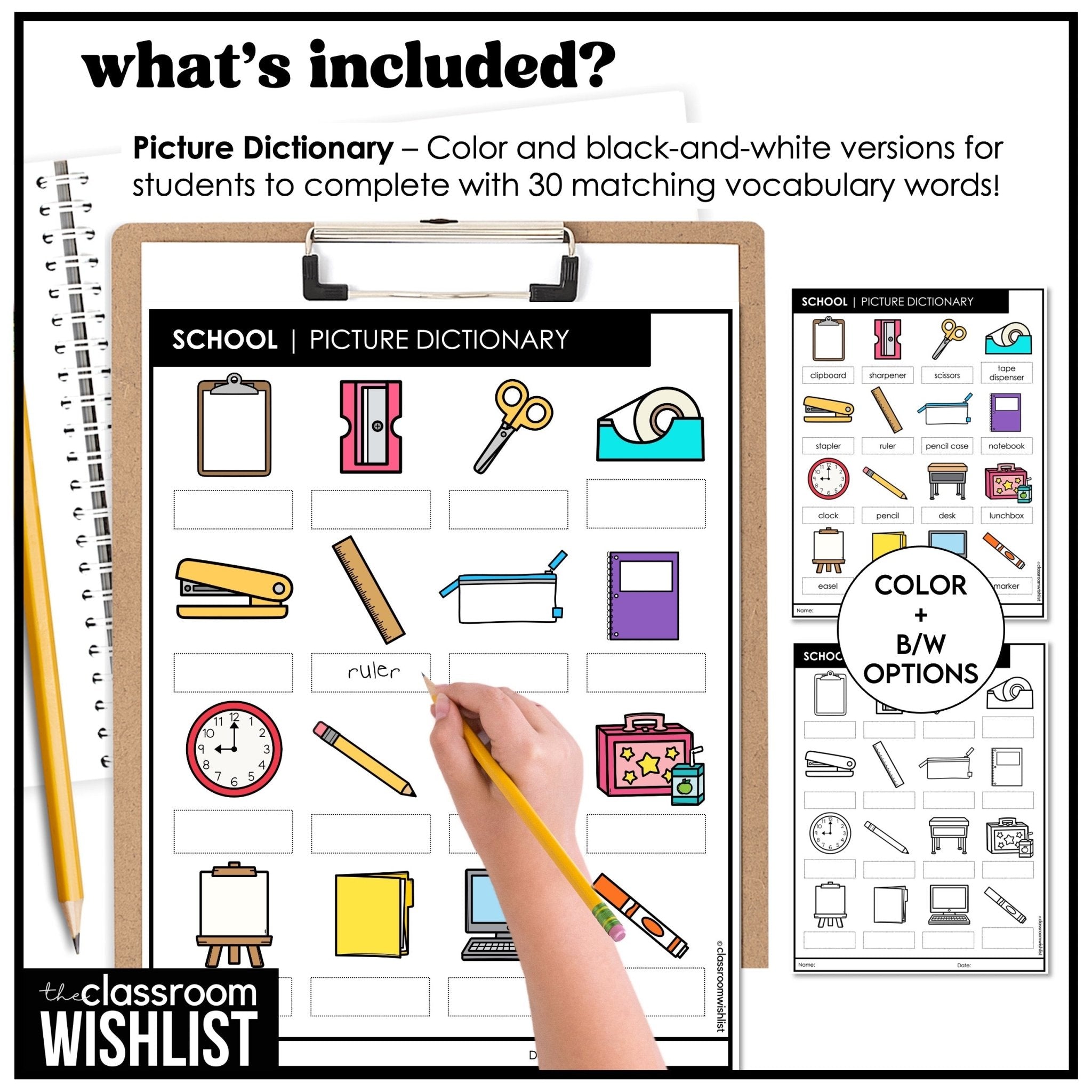 School & Classroom Vocabulary Flashcards + Picture Dictionary Print + Digital - Hot Chocolate Teachables