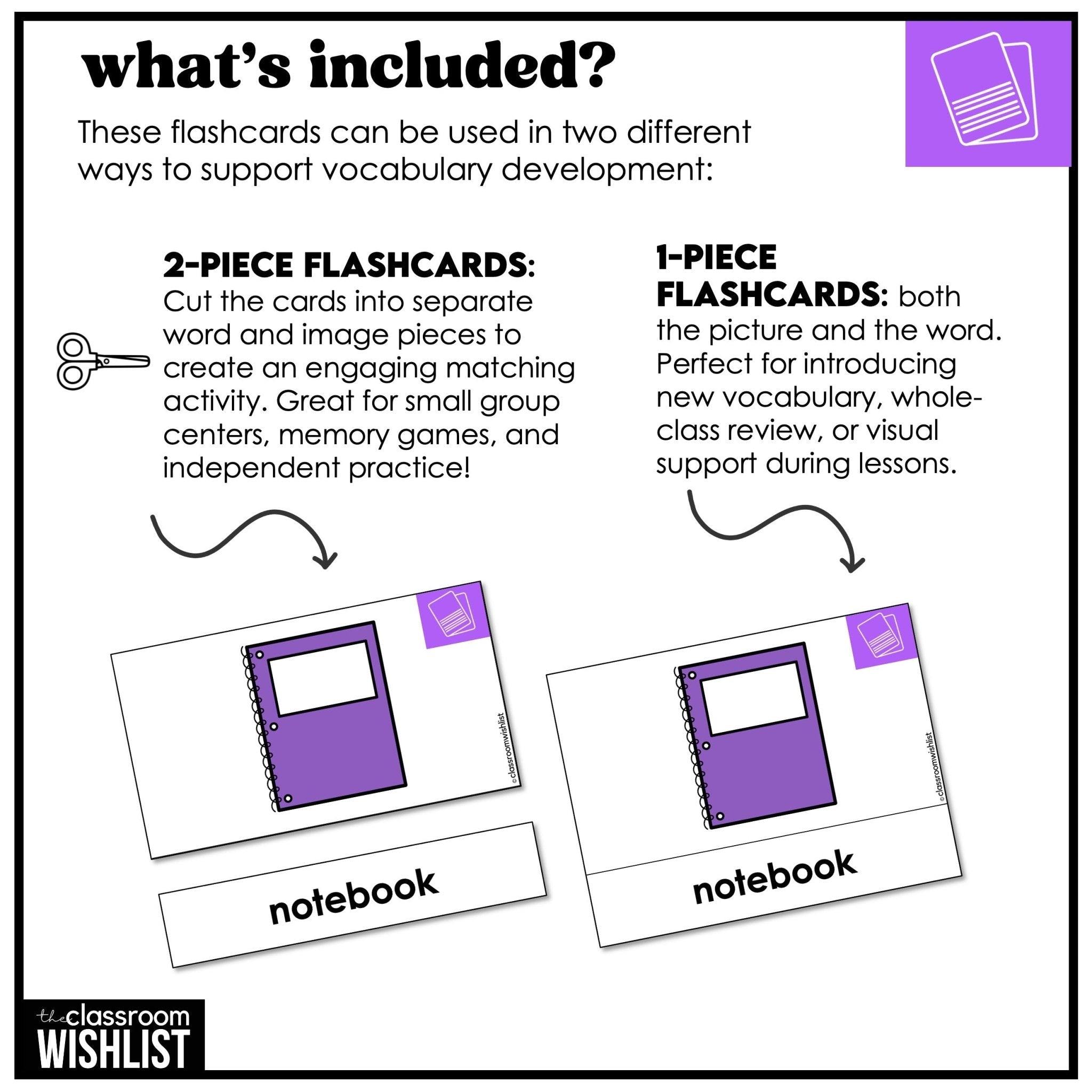 School & Classroom Vocabulary Flashcards + Picture Dictionary Print + Digital - Hot Chocolate Teachables