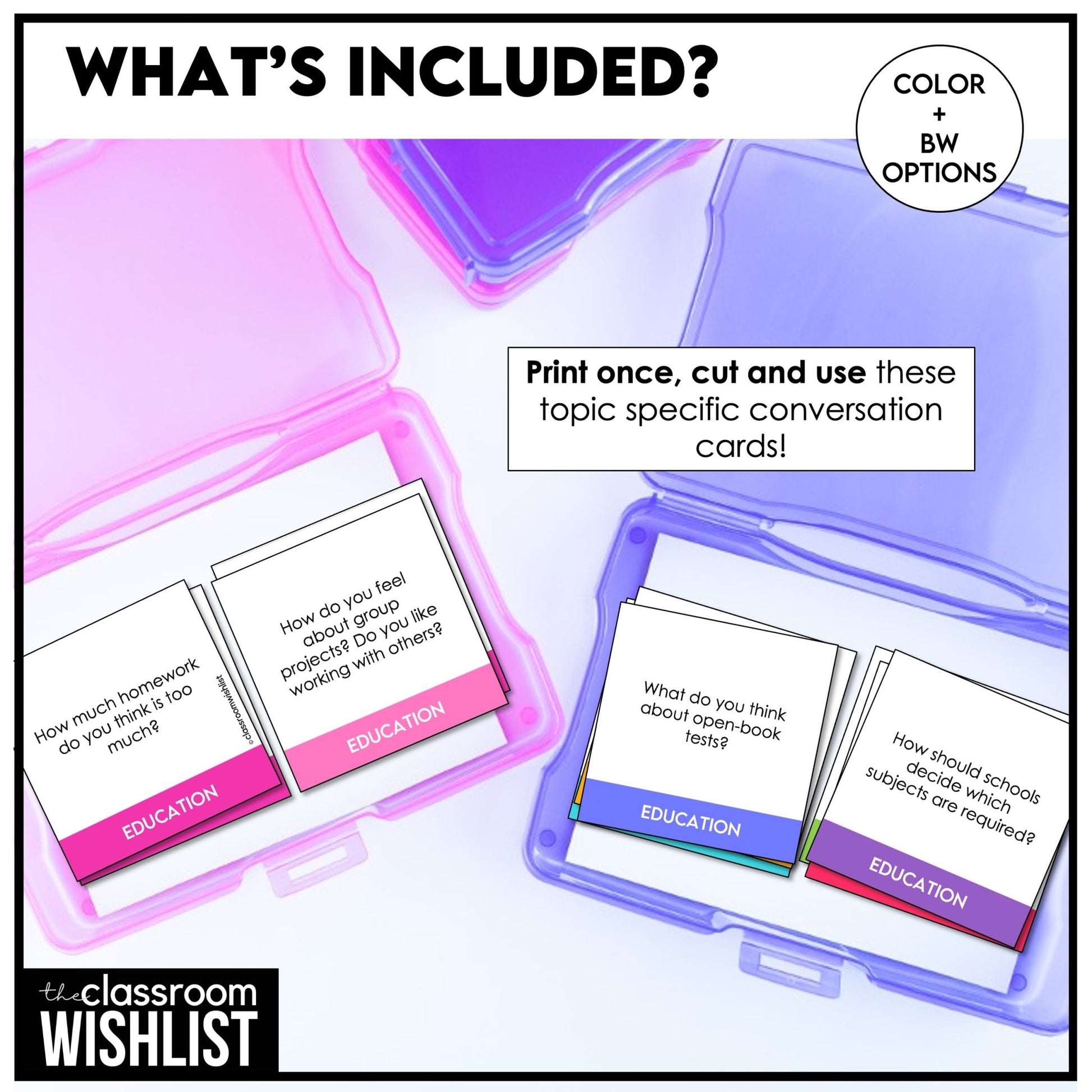 School & Education Conversation Cards | 60 ESL Discussion Prompts for Teens & Adults - Hot Chocolate Teachables