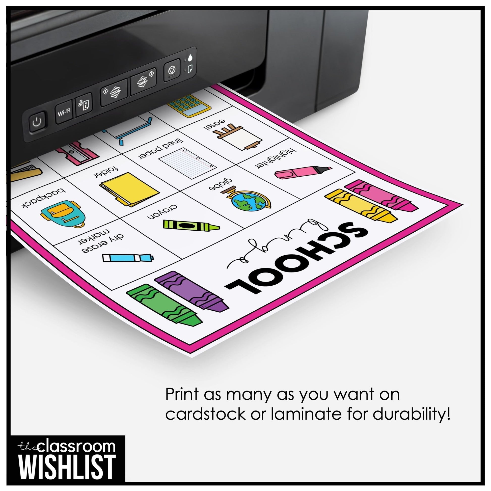 School Supplies Bingo – Back to School Classroom Vocabulary Game - Play 3 Ways - Hot Chocolate Teachables